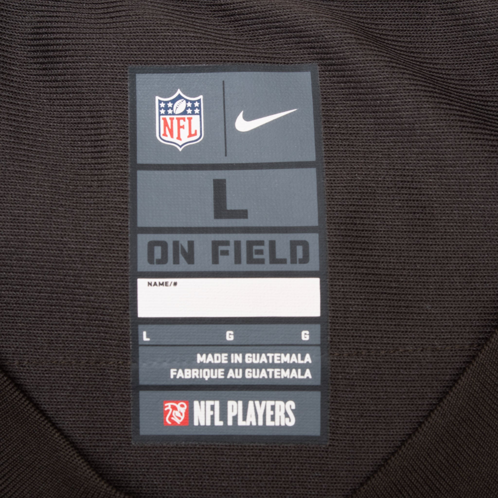 Nike NFL On Field size large printed neck label on brown jersey