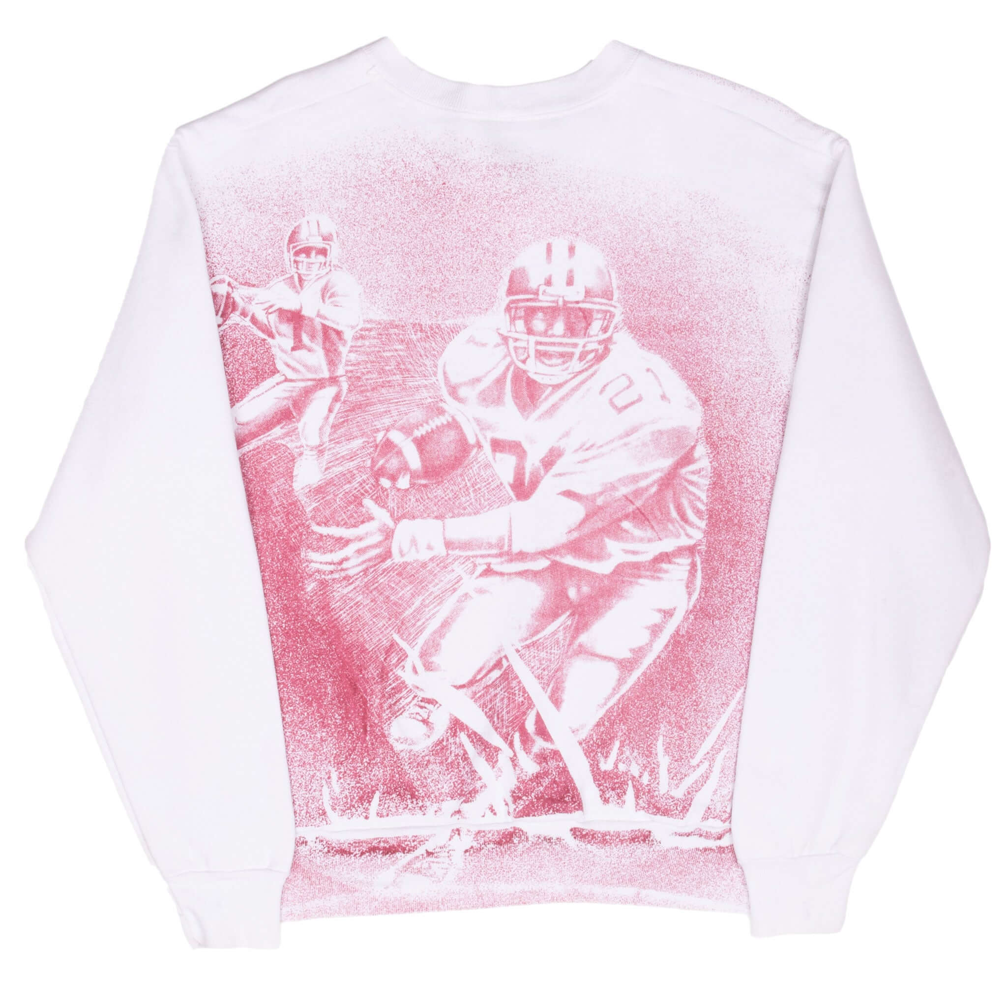 Back of white USC Trojans sweatshirt with cardinal print of football players