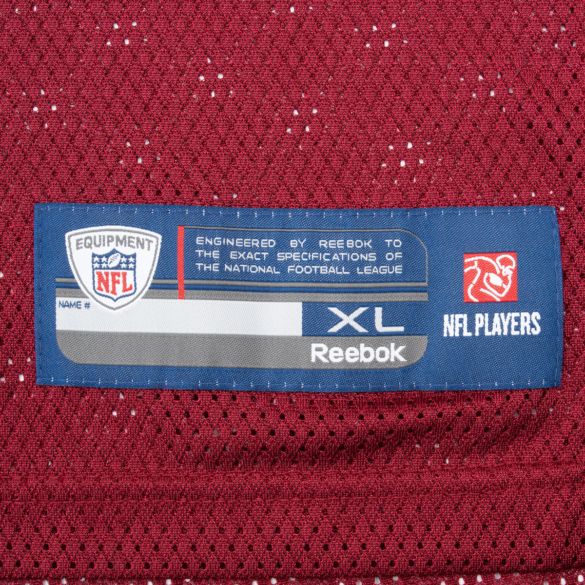 Reebok NFL Equipment XL hem label on burgundy mesh jersey