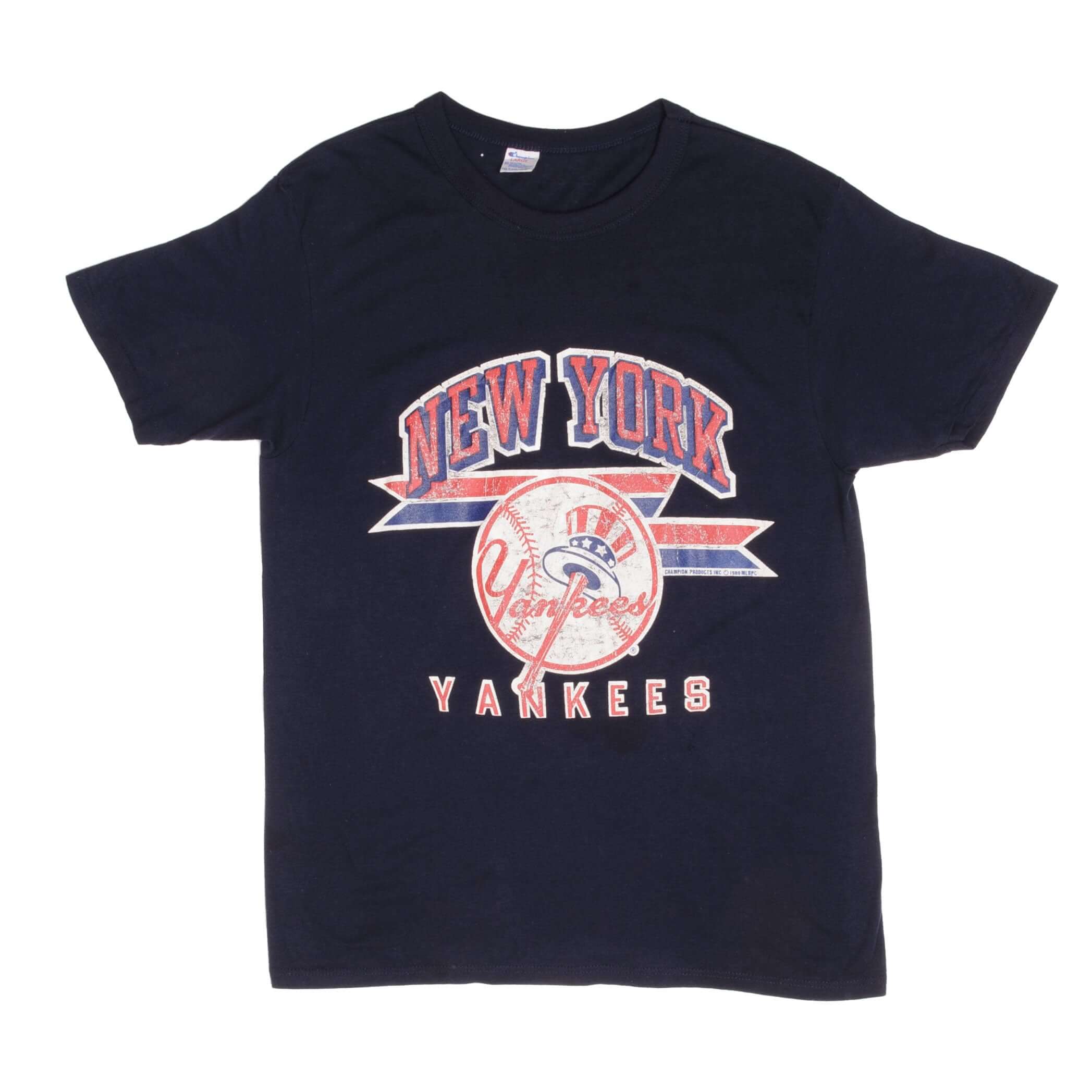 Vintage Champion Major League Baseball New York Yankees 1988 Tee Shirt Size Medium Made In USA With Single Stitch Sleeves. Beautiful distress print