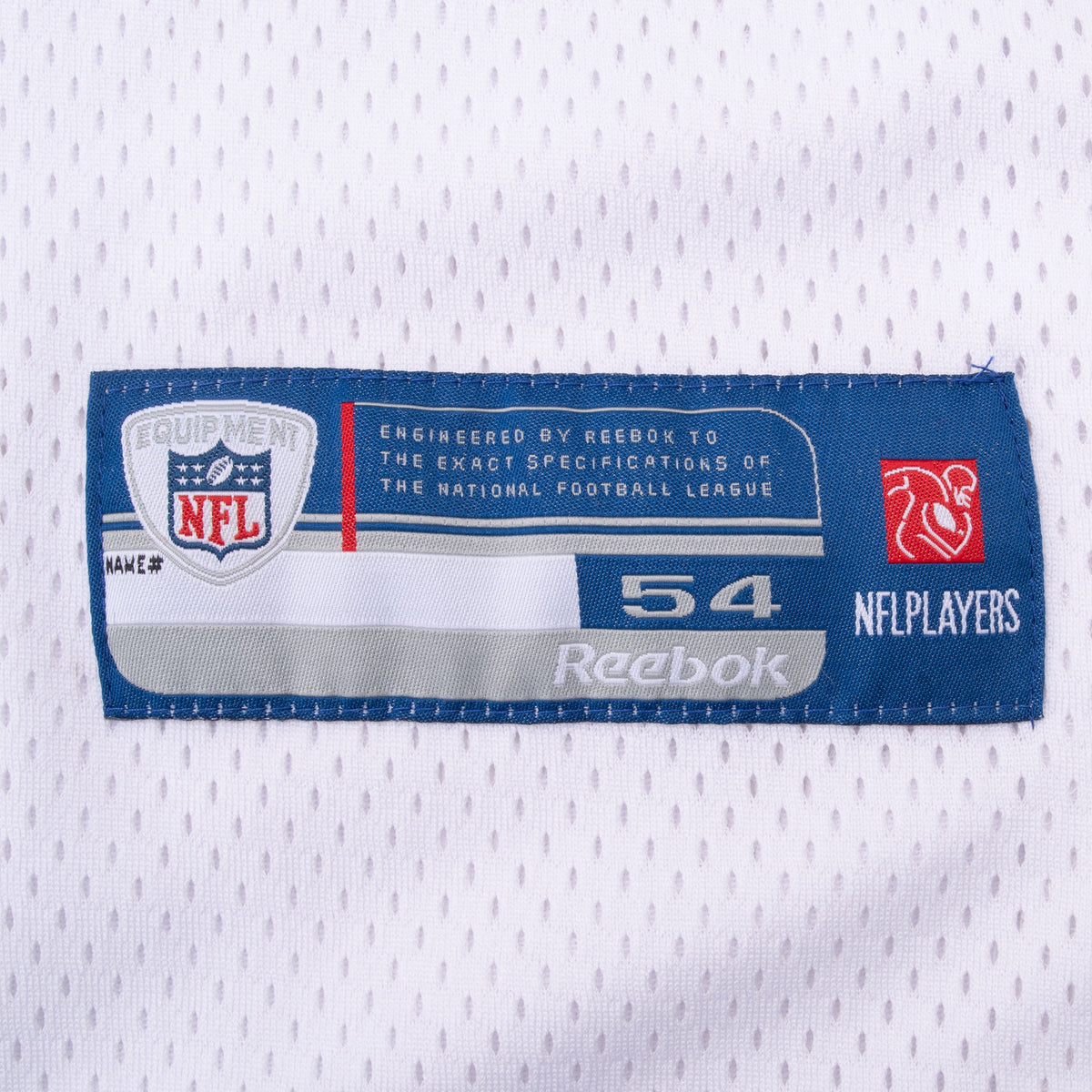 Reebok NFL Equipment size 54 jock tag on lower front of white jersey