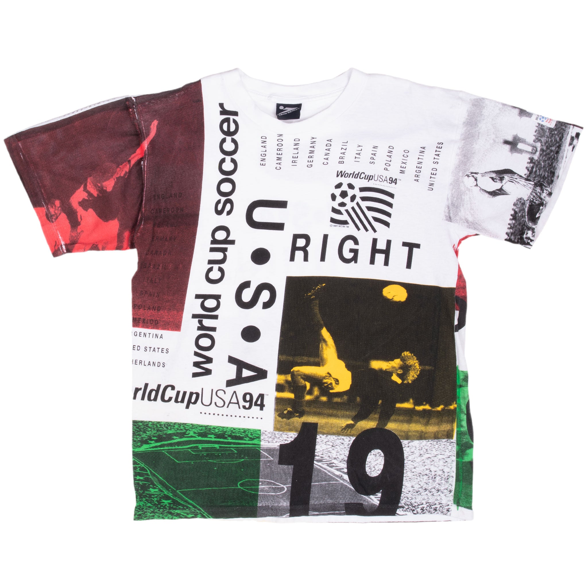 Vintage Soccer World Cup 1994 Usa All Over Print Tee Shirt Size Large With Single Stitch Sleeves