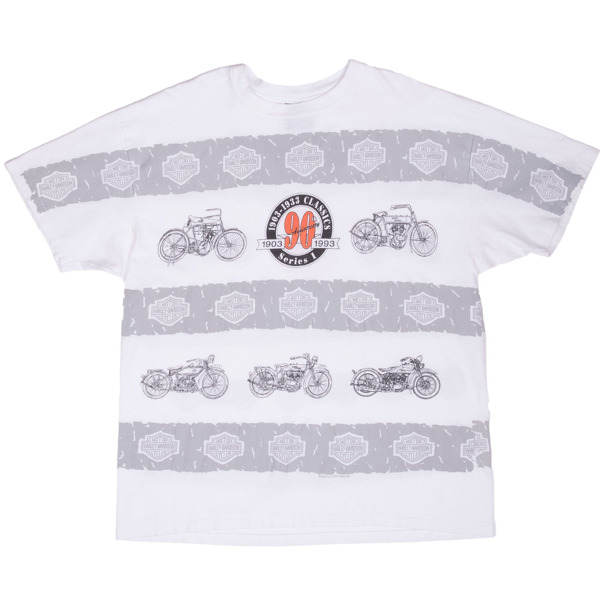 Vintage All Over Print 90th Anniversary Harley Davidson Tee Shirt 1993 Size XL Made In USA With Single Stitch Sleeves