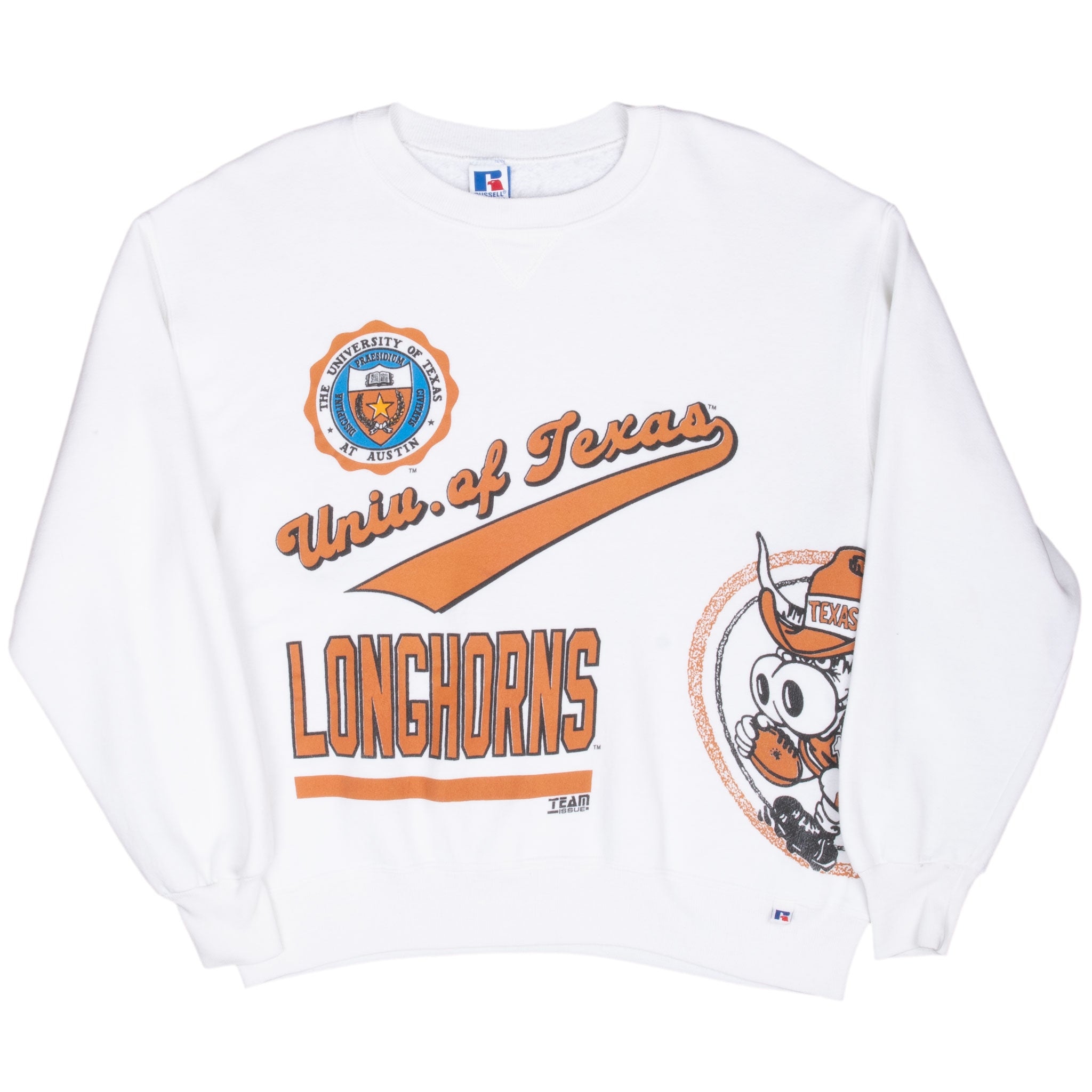 Vintage Ncaa Texas Longhorns White Russell Sweatshirt 1990S Size Large Made In Usa