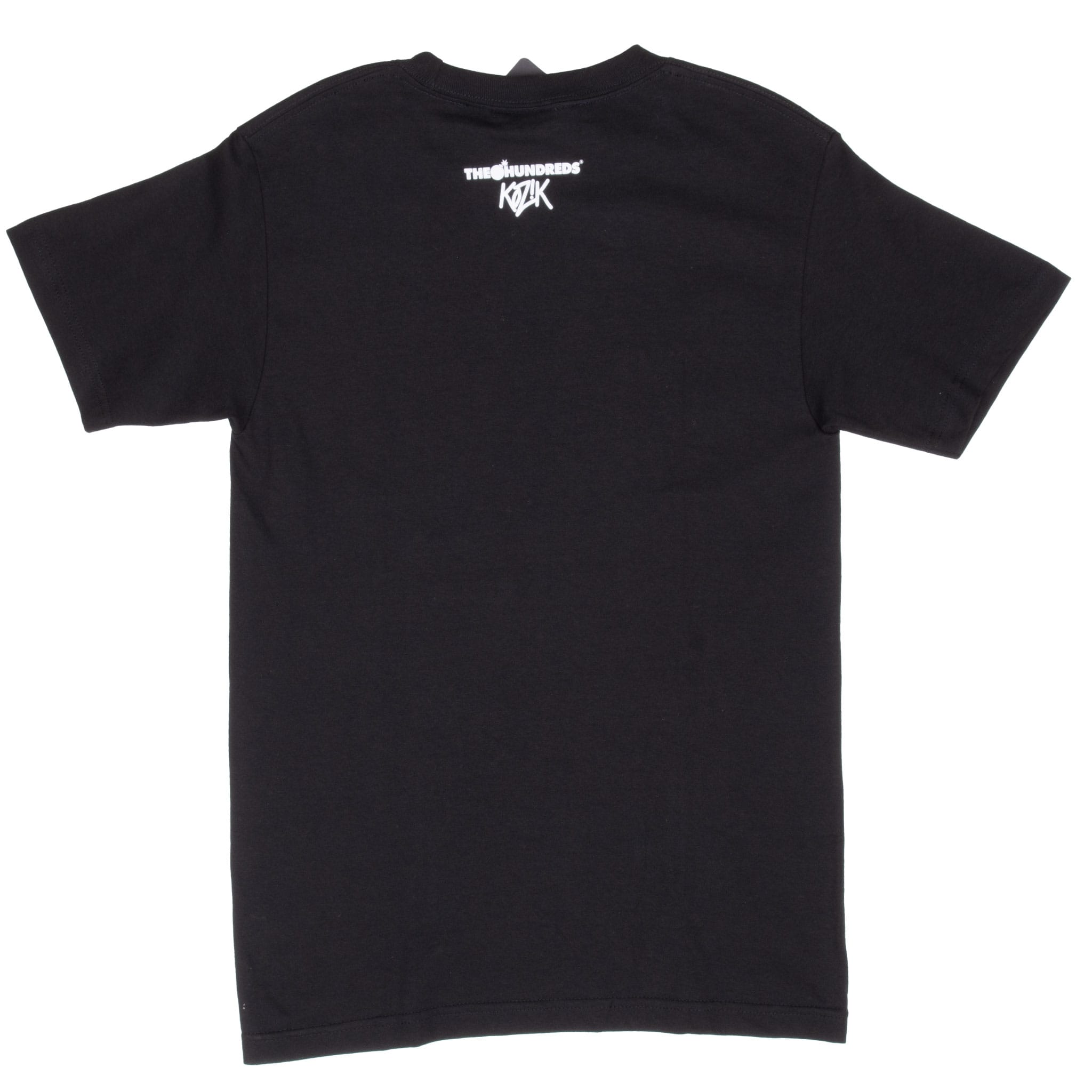 Back of black The Hundreds x Kozik T-shirt with small white logo below the neckline