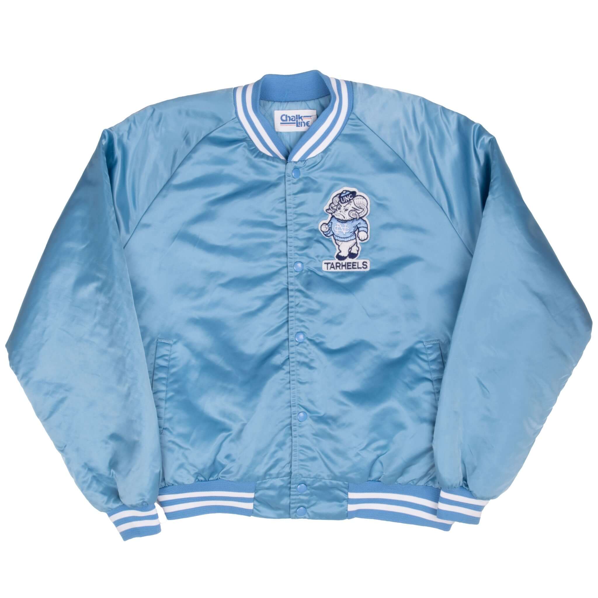 Vintage Ncaa Unc Tar Heels Caroline Satin Chalk Line Bomber Jacket 1980S Size XL Made In Usa