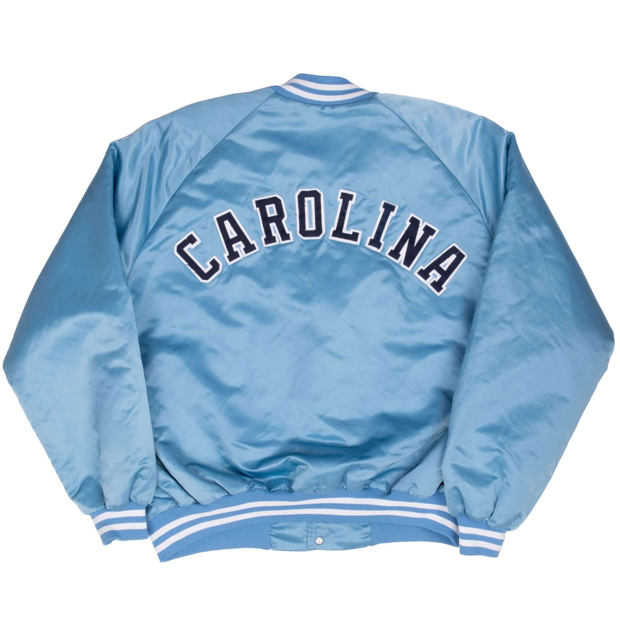 Vintage Ncaa Unc Tar Heels Caroline Satin Chalk Line Bomber Jacket 1980S Size XL Made In Usa