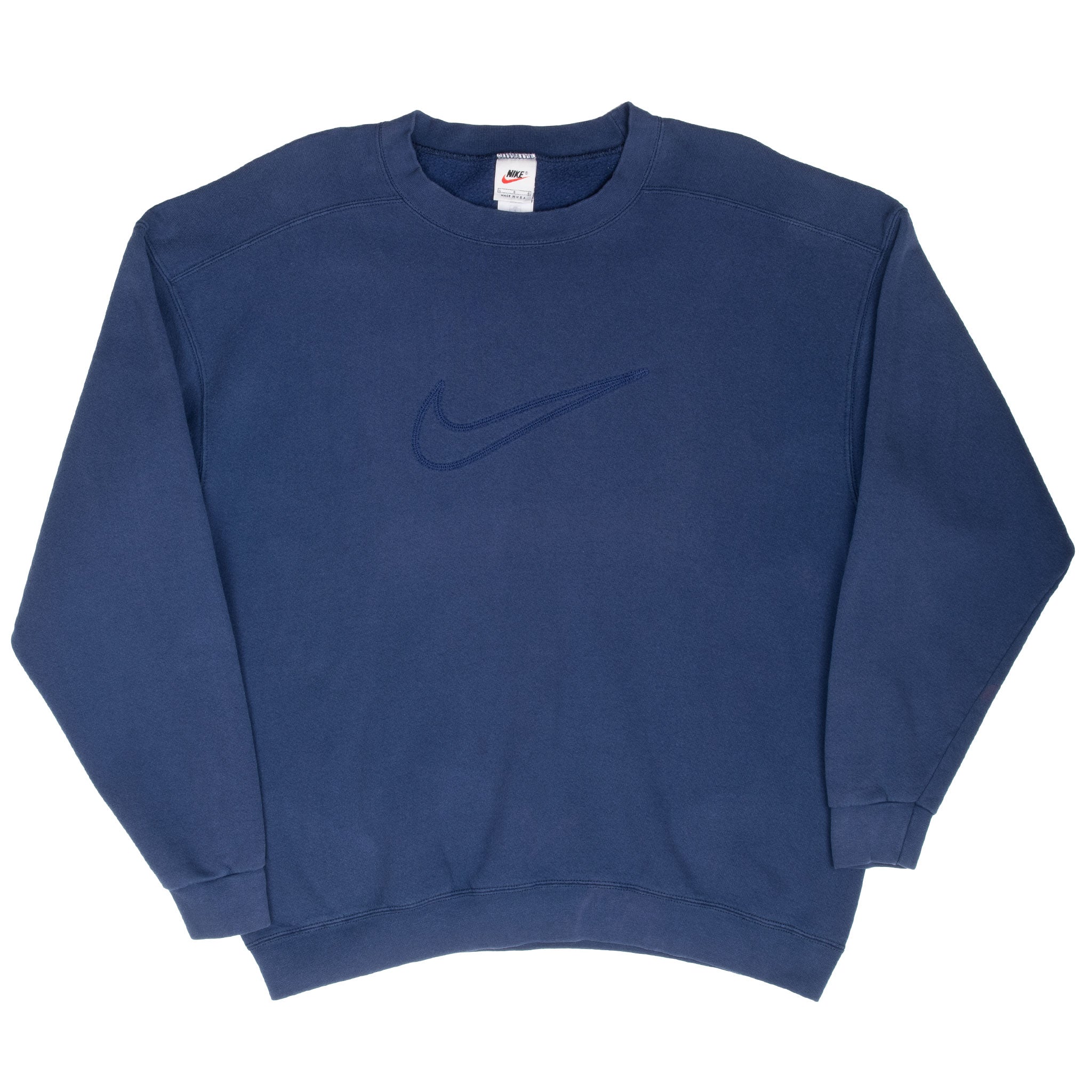 Vintage Nike Big Swoosh Navy Blue Sweatshirt 1990S Size Large Made In Usa