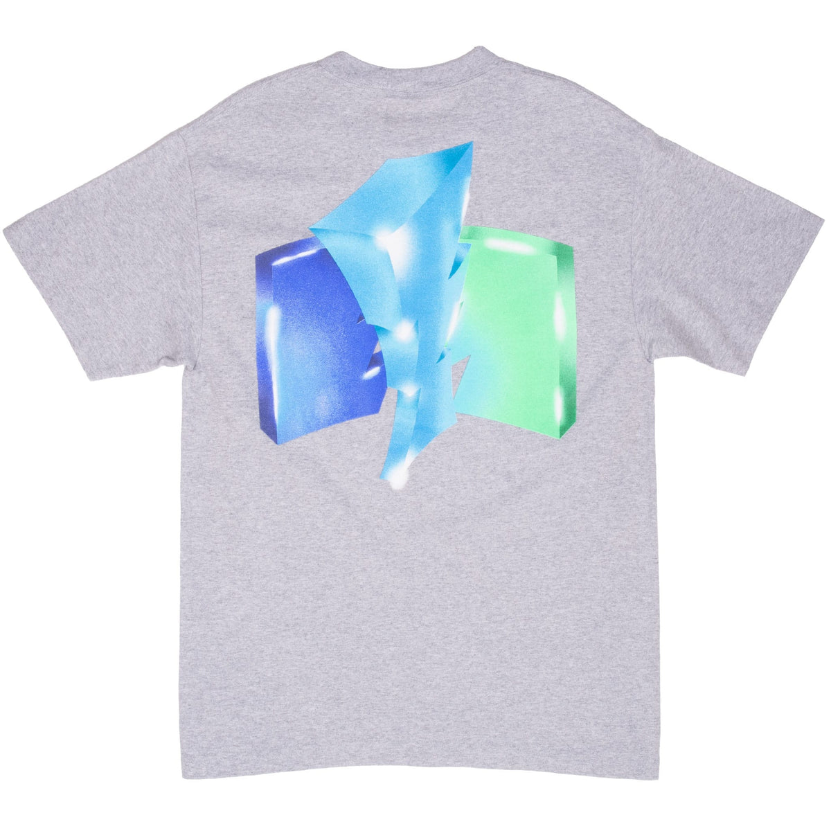 Back of grey The Hundreds T-shirt with oversized blue, aqua and green geometric graphic