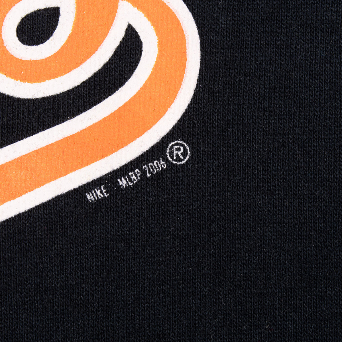 Close-up of Orioles print with MLB 2006 trademark detail