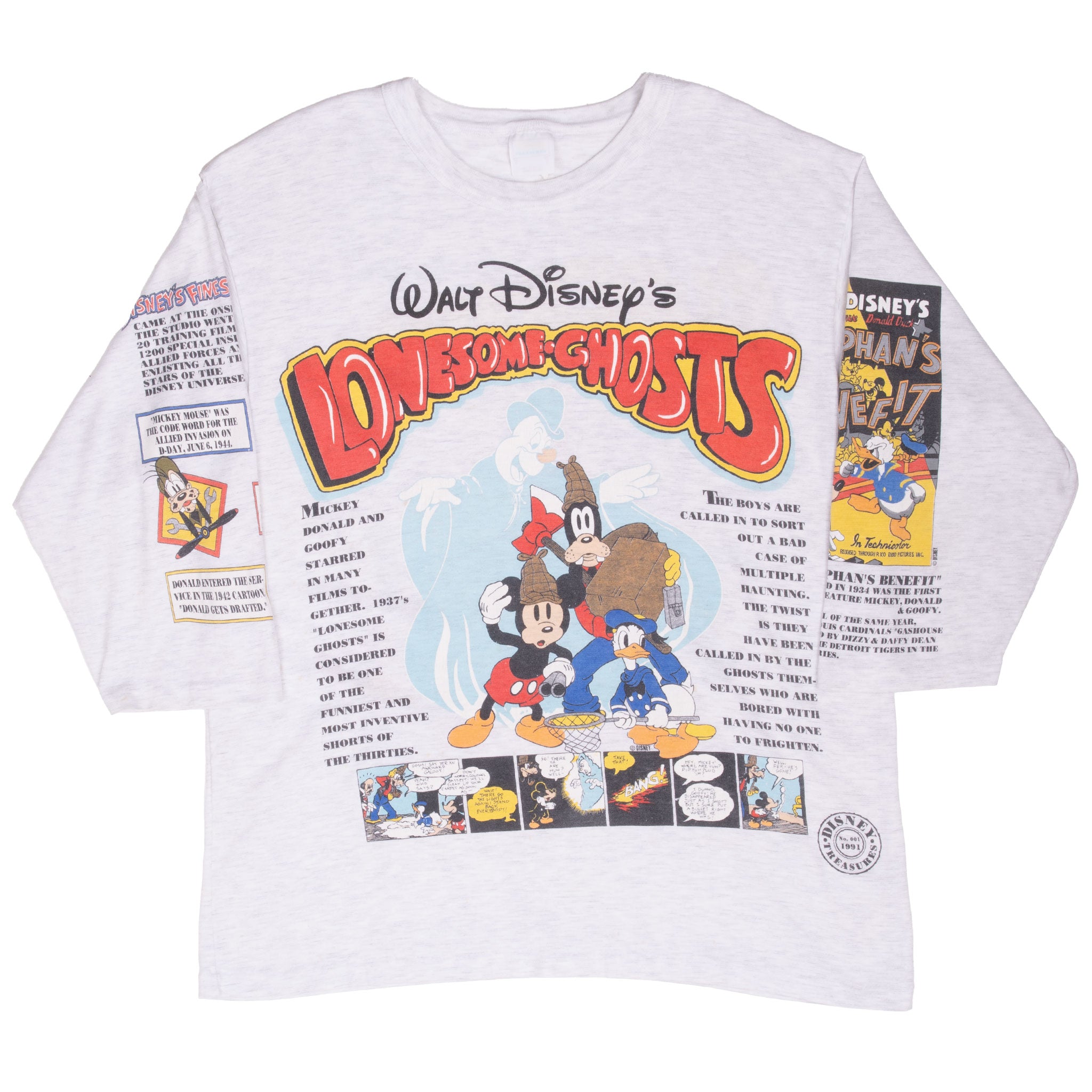 Vintage Walt Disney Lonesome Ghosts Half Sleeve Tee Shirt 1991 Size Large Made In Usa With Single Stitch Sleeves