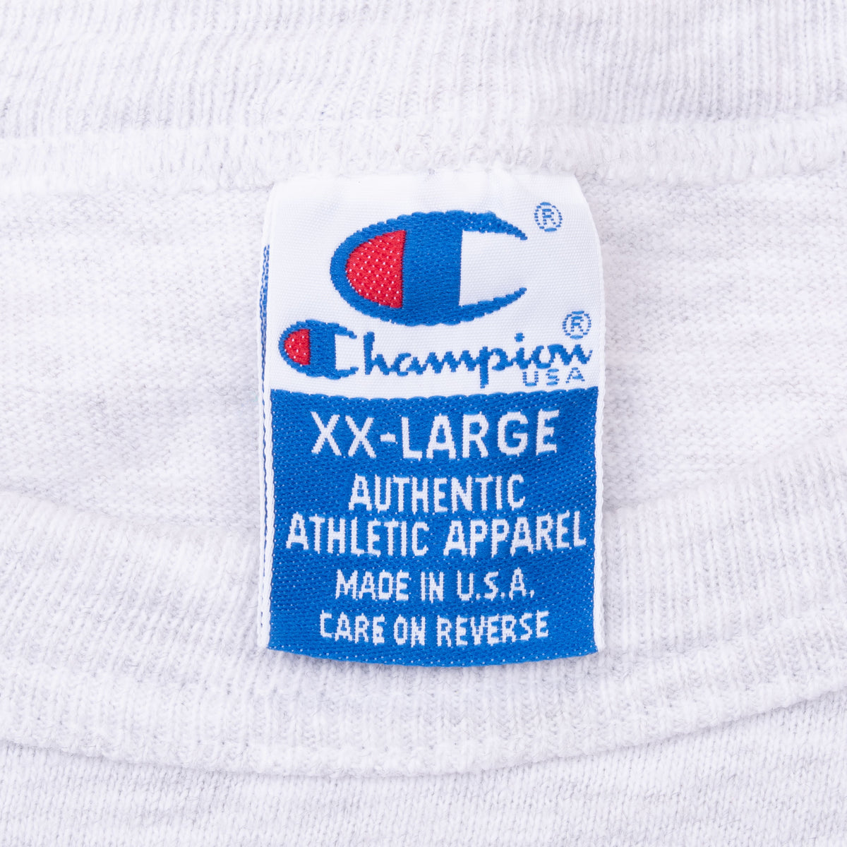 Champion USA neck tag marked XX-Large and Made in U.S.A.
