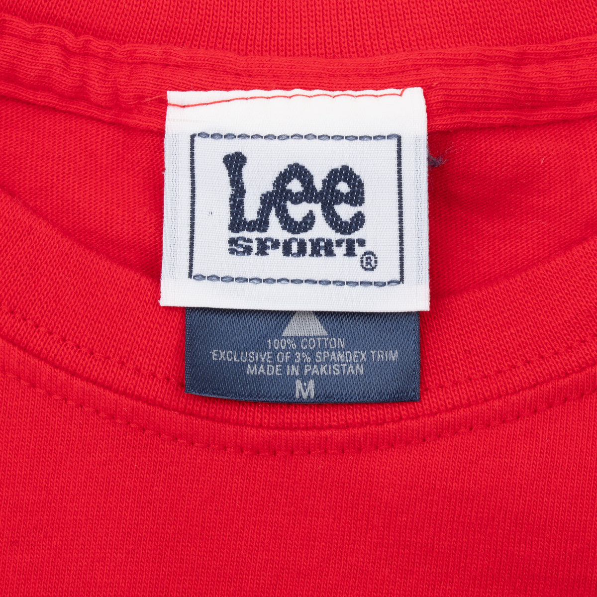Lee Sport neck label and size M tag inside red Cardinals T-shirt