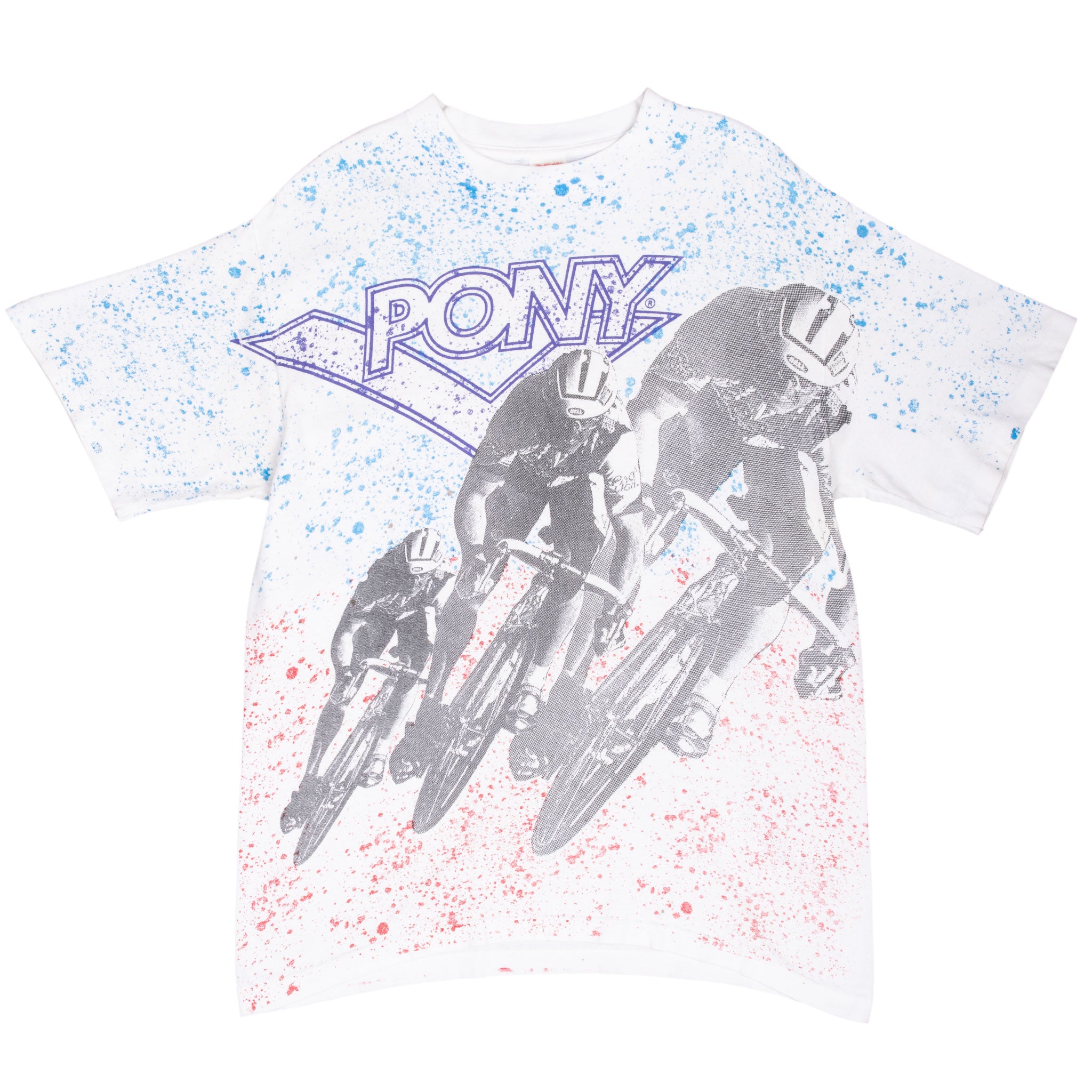 Vintage Pony Cycling All Over Print Tee Shirt Large Made In Usa With Single Stitch Sleeves