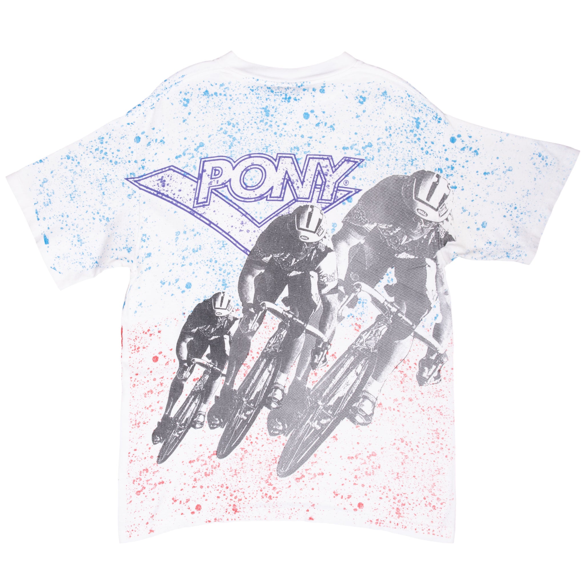 Vintage Pony Cycling All Over Print Tee Shirt Large Made In Usa With Single Stitch Sleeves