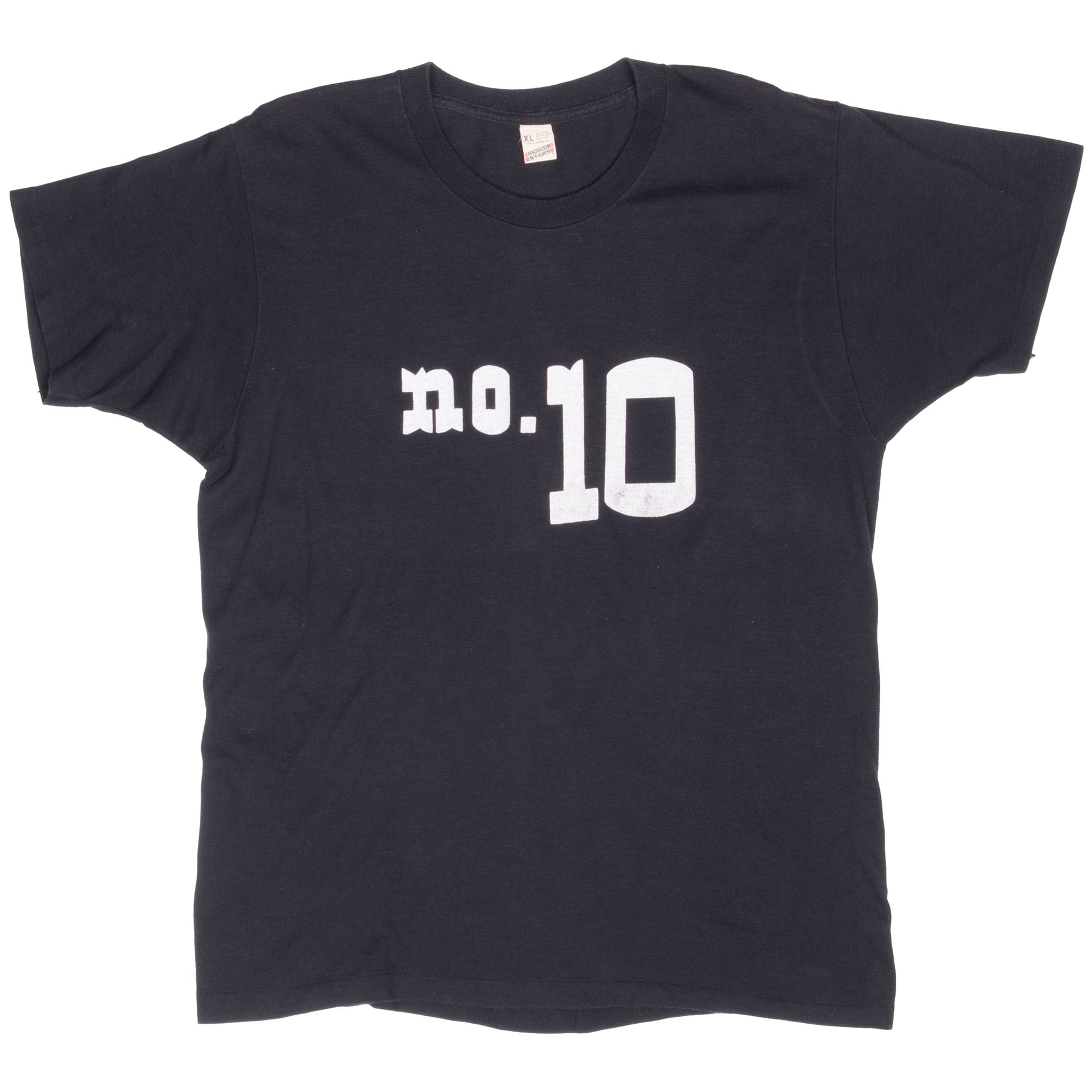Full front view of black Saloon No. 10 T-shirt with white chest print