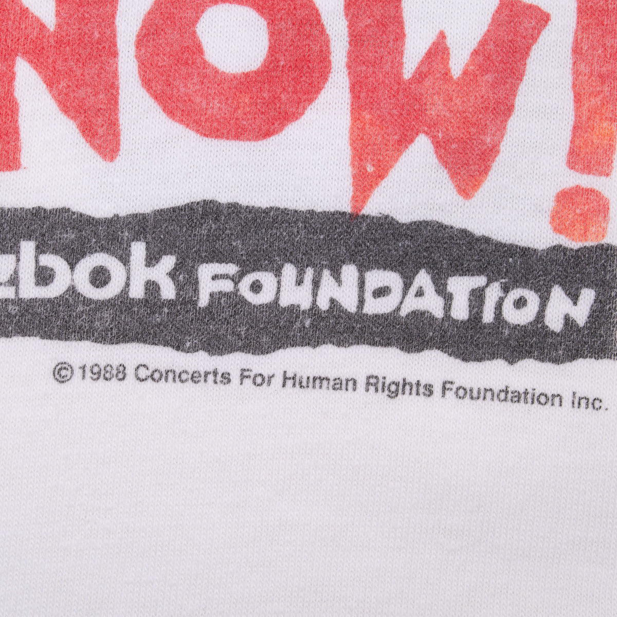 Close-up of Reebok Foundation and 1988 Concerts for Human Rights copyright print