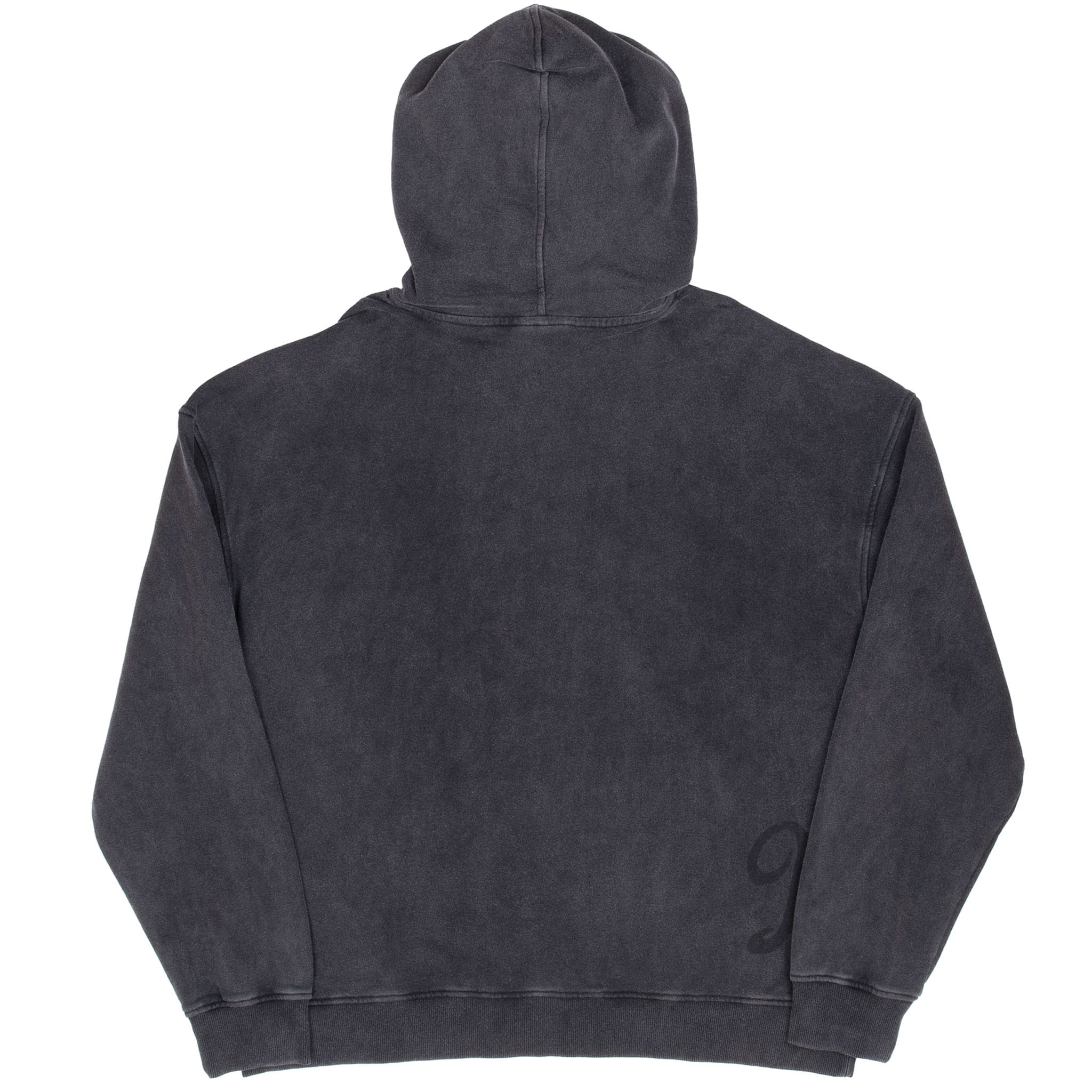 Back of The Hundreds black washed pullover hoodie with subtle tonal script near the lower right