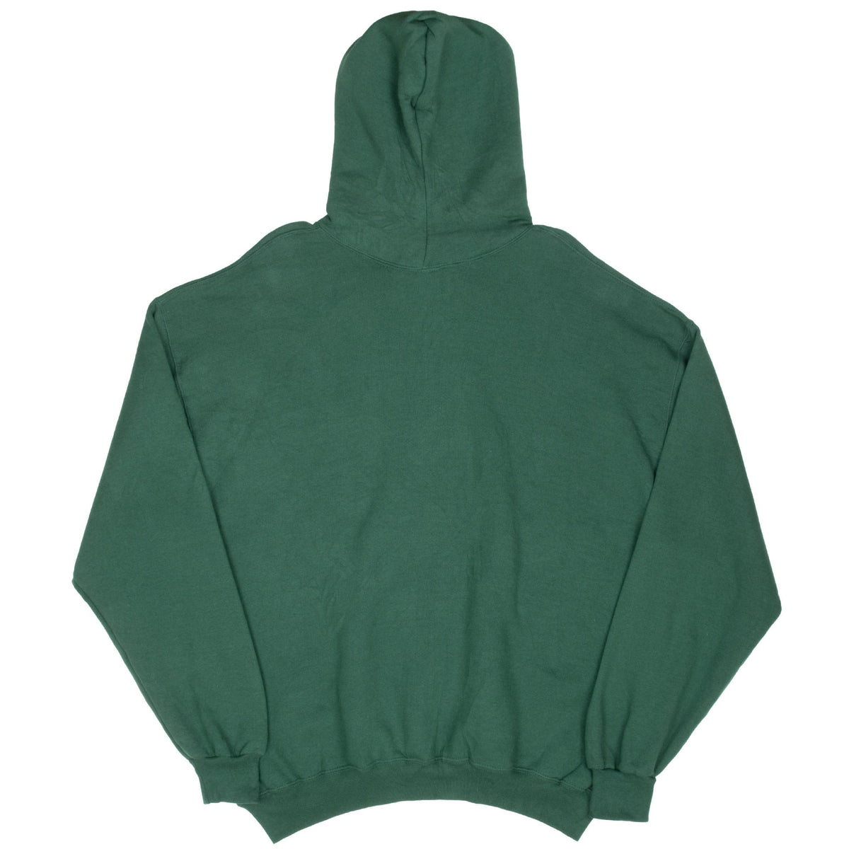 Back view of green Russell Athletic blank pullover hoodie