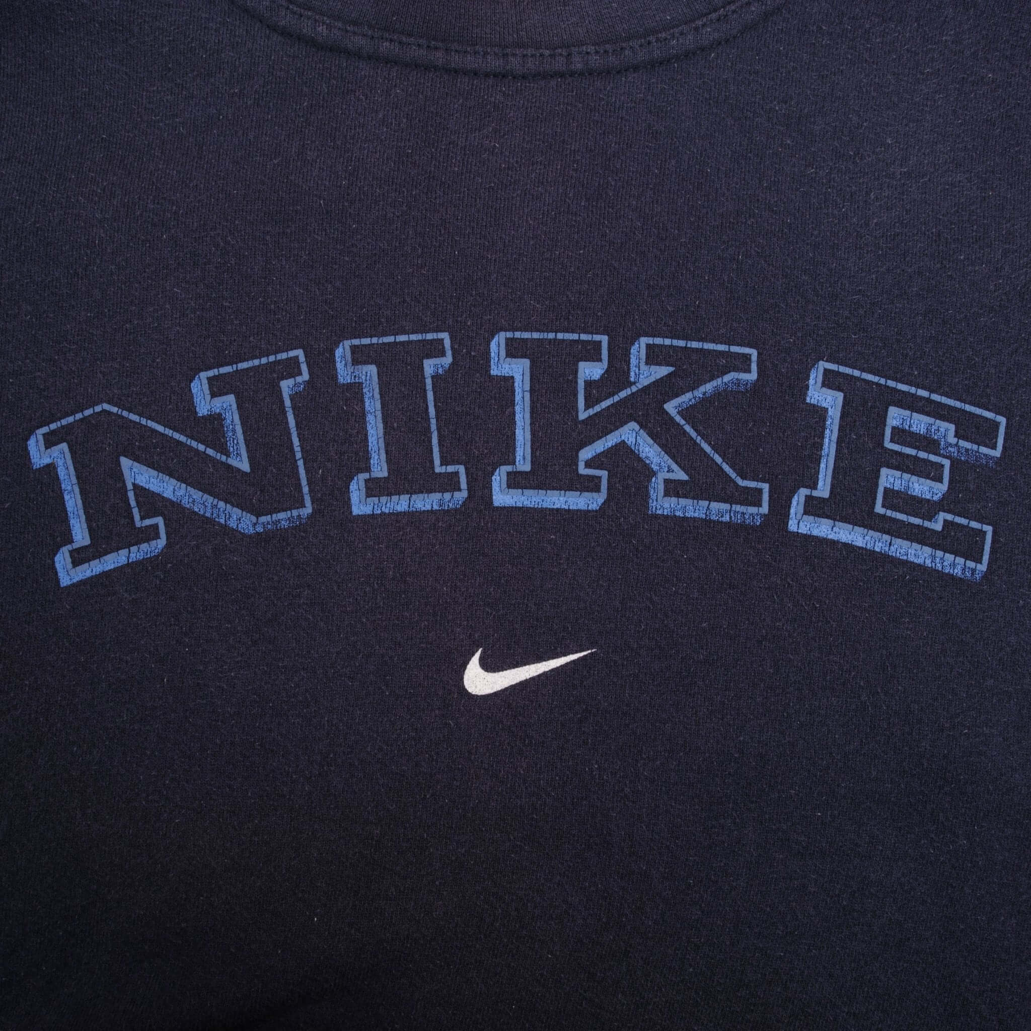 Vintage Nike Spellout Swoosh Navy Blue Sweatshirt 1990S Size Large Made In Usa
