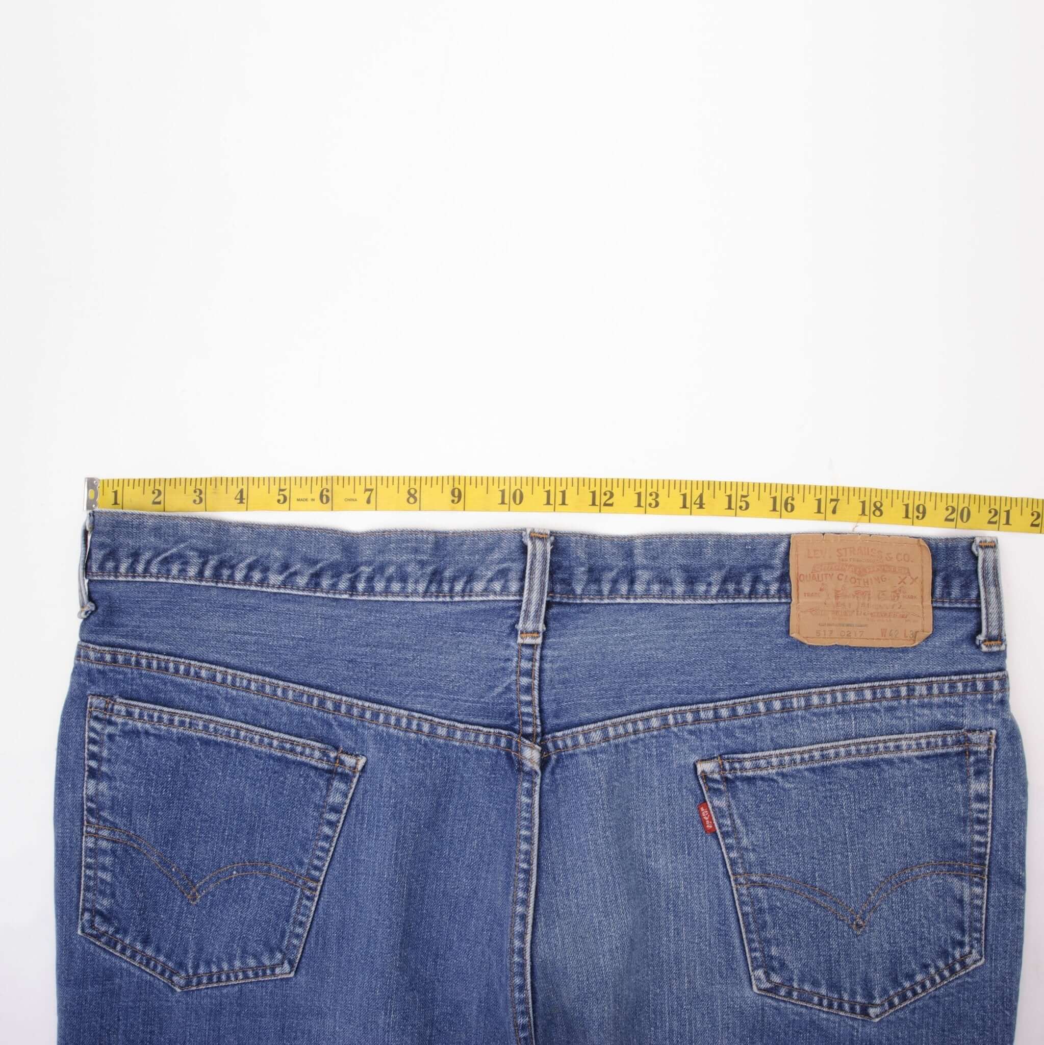 Beautiful Indigo Levis 517 1980s Jeans With Single Stitch Made in USA with Medium Blue Wash Size 42x31 Back button #2 Zip: Talon