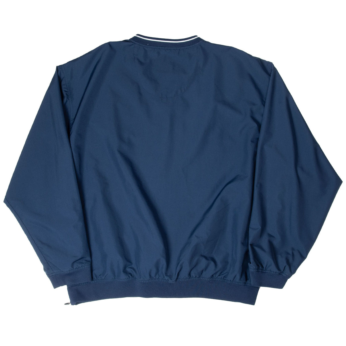 Back of navy Nike Penn State windbreaker pullover with ribbed cuffs and hem