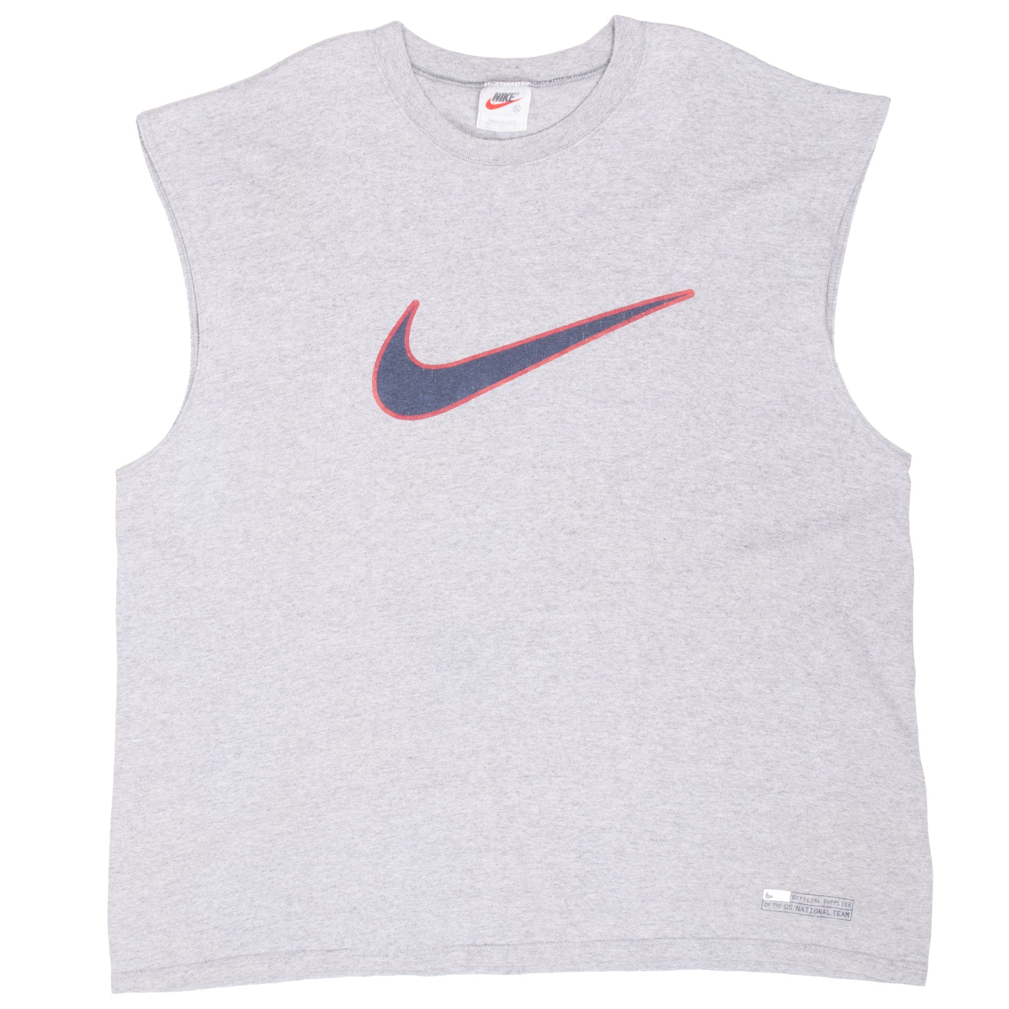 Vintage Nike Soccer Big Swoosh Grey Tank Top Tee Shirt 1990S Size XL Made In Usa