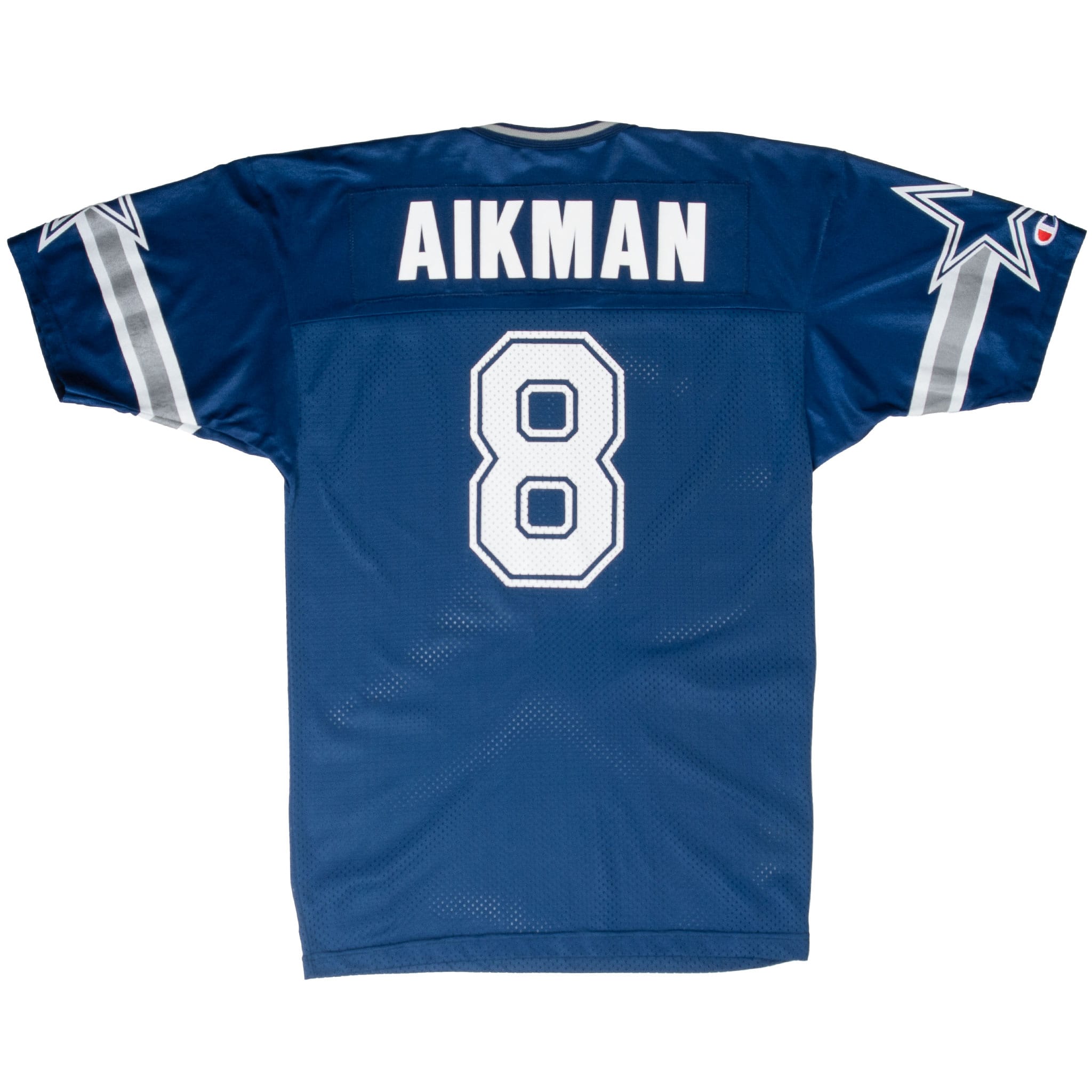 Back of navy Dallas Cowboys jersey with AIKMAN name and white outlined number 8