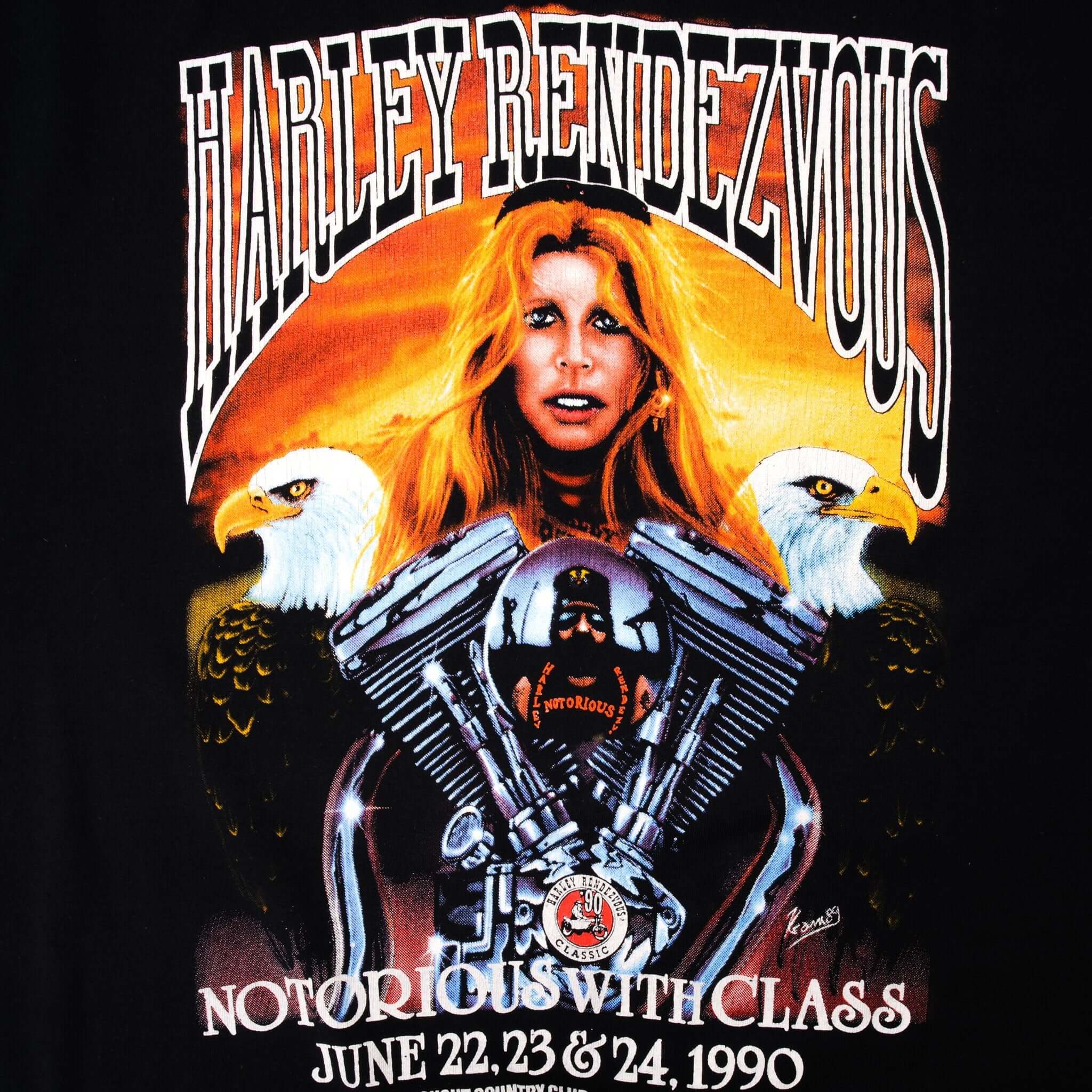 VINTAGE HARLEY DAVIDSON RENDEZ VOUS TEE SHIRT 1990 MEDIUM MADE IN USA