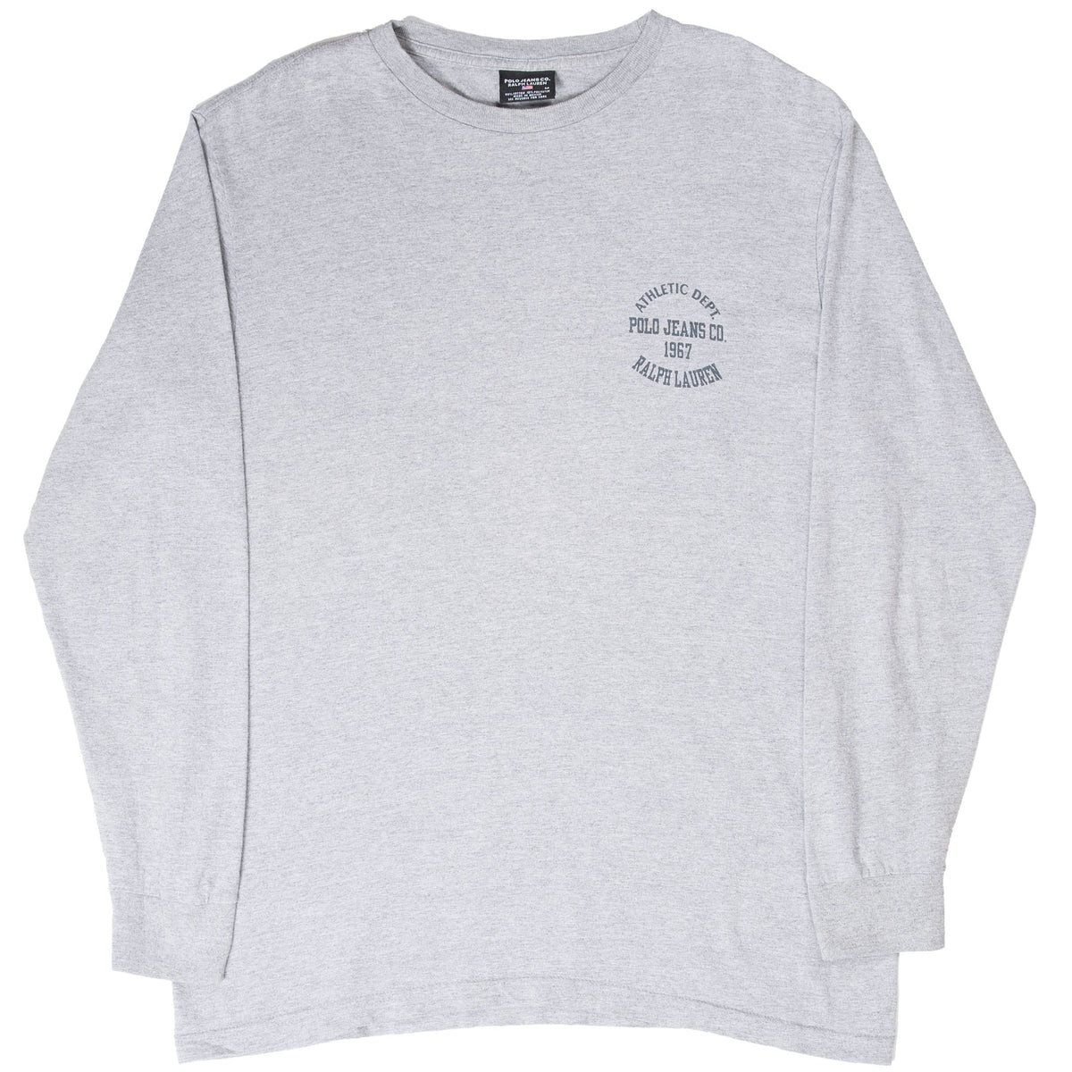 Full front view of grey Polo Jeans Co. Ralph Lauren long-sleeve T-shirt