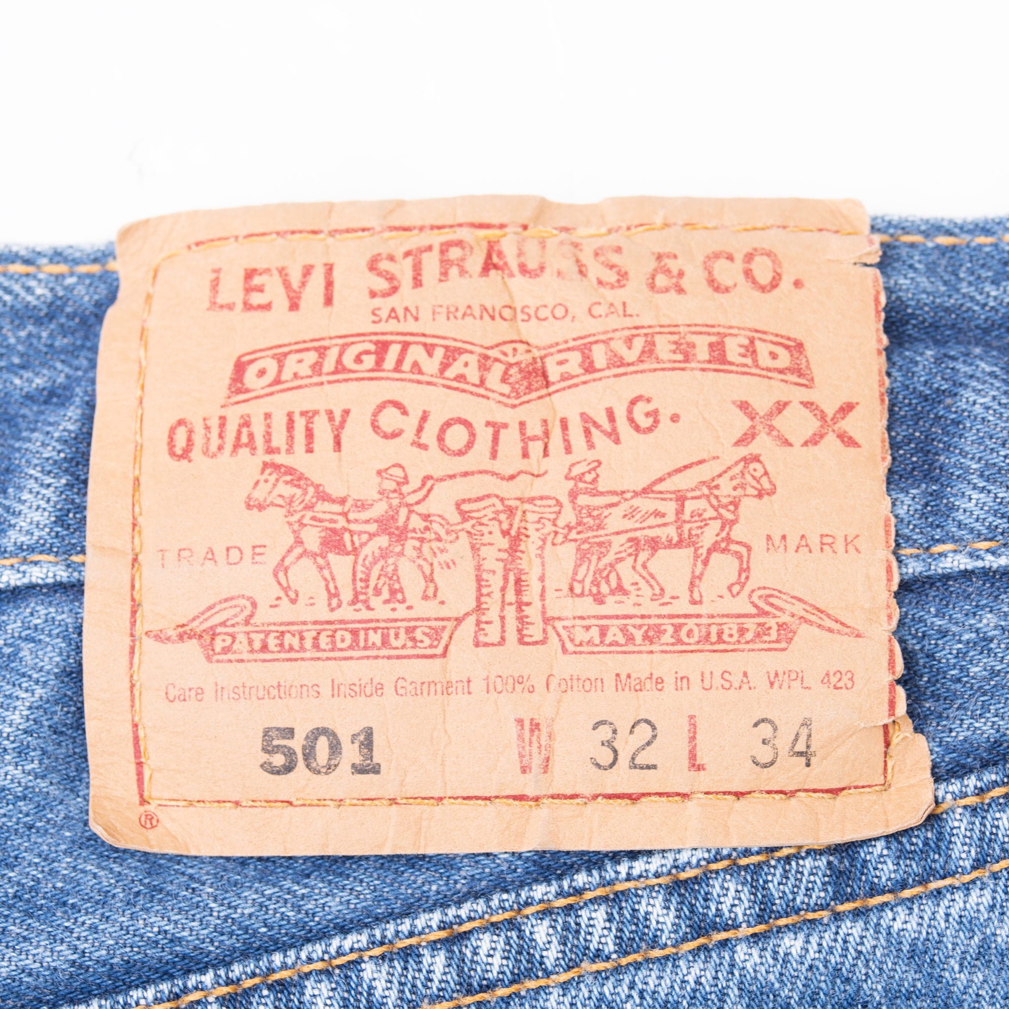 Levi Strauss & Co. 501 waistband patch marked W32 L34