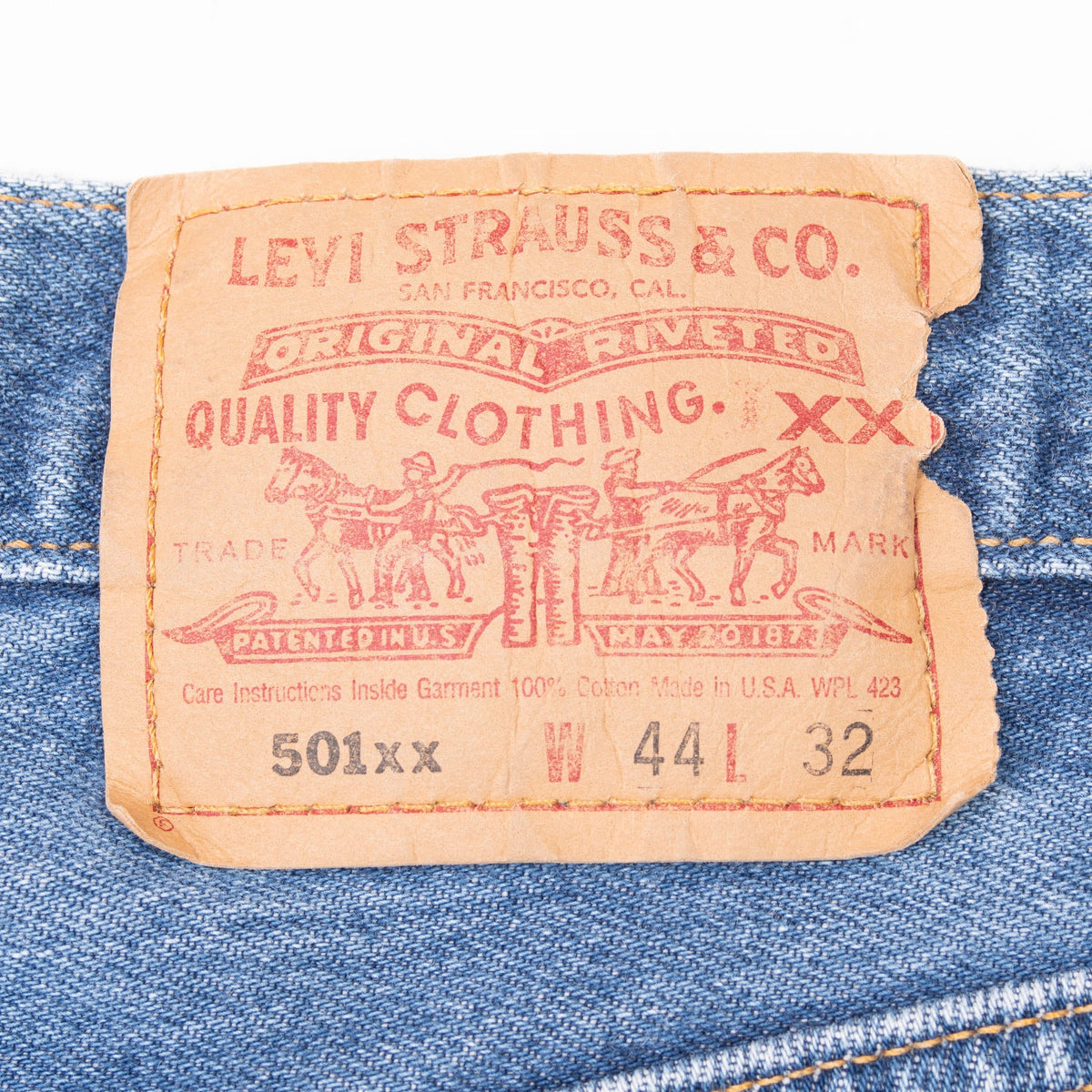 Levi Strauss & Co. rear waistband patch marked 501xx W44 L32