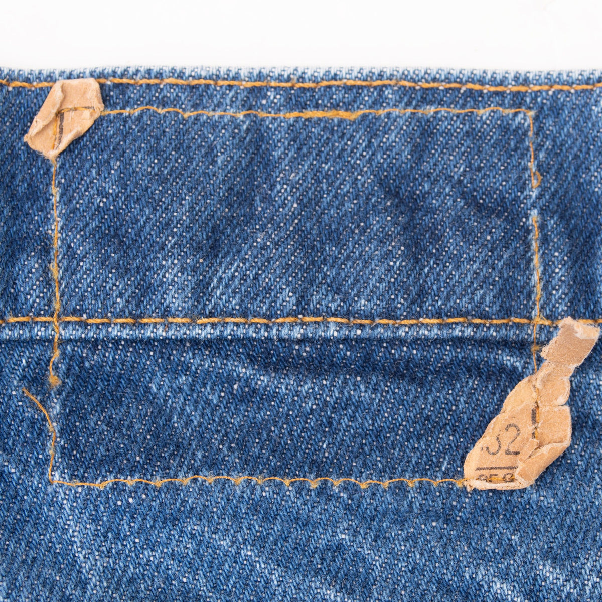 Close-up of the rear waistband with remnants of the Levi's paper patch