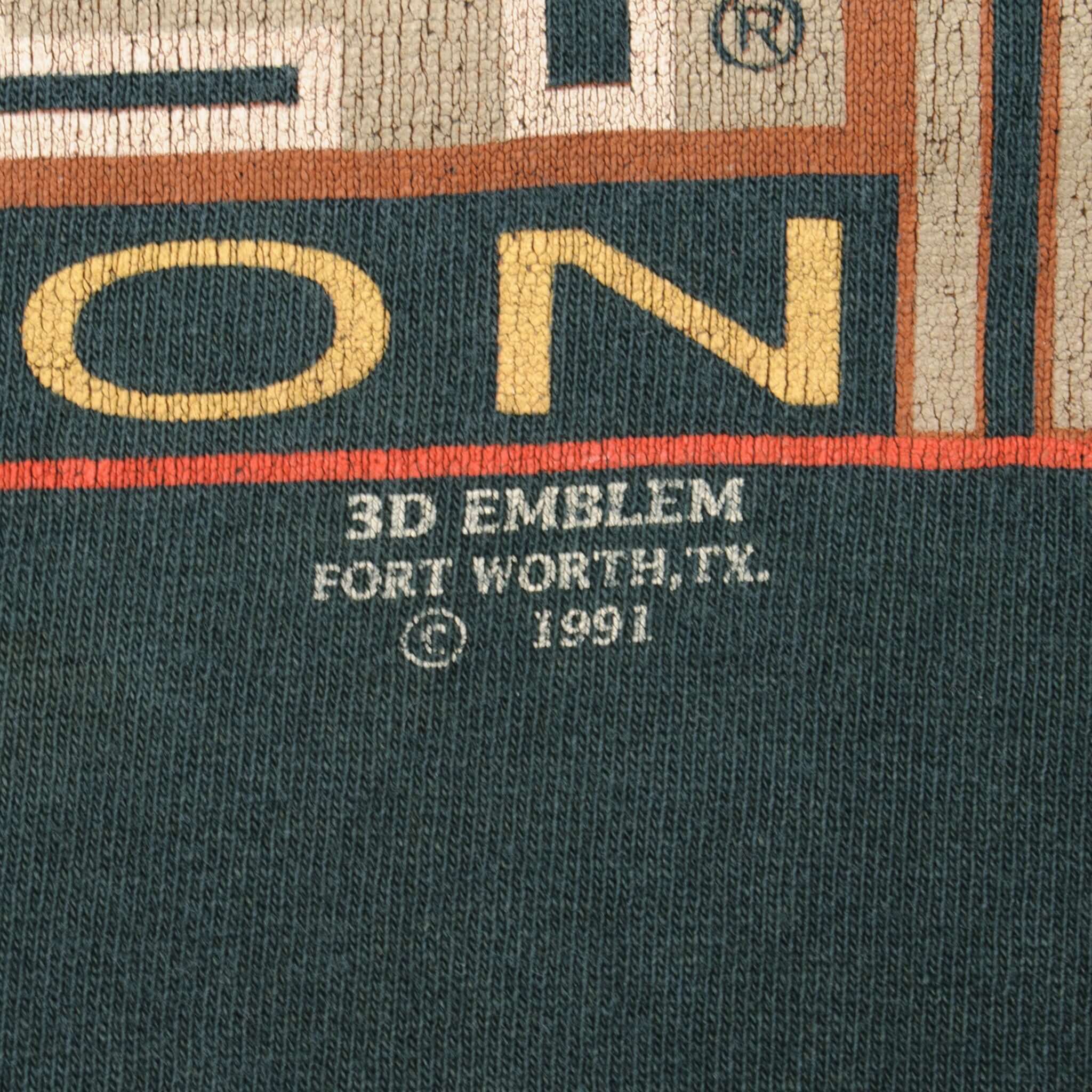 Vintage Green Harley Davidson 3D Emblem Tee Shirt 1991 Size XL Made In USA With Single Stitch Sleeves