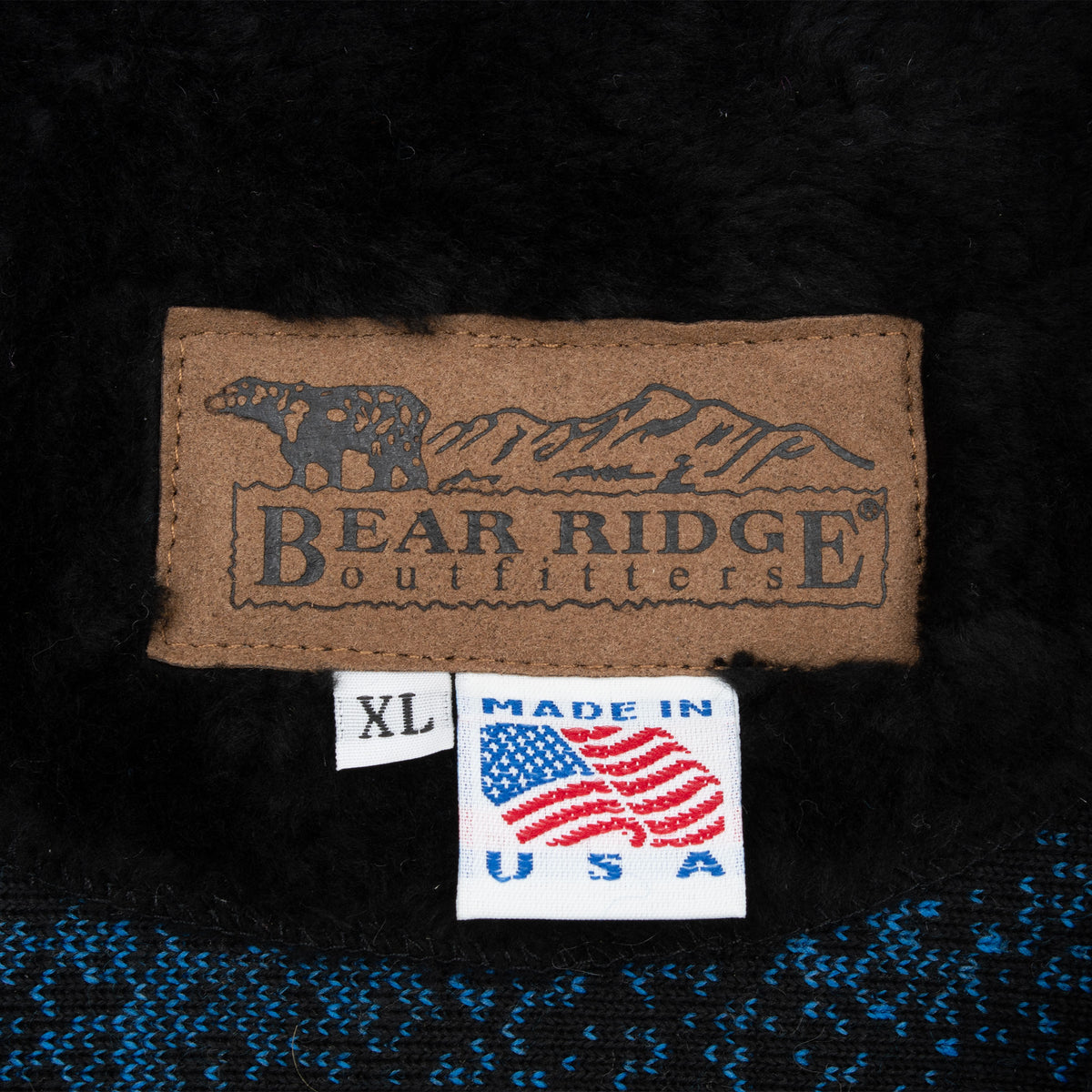 Bear Ridge Outfitters neck label with XL and Made in USA tags