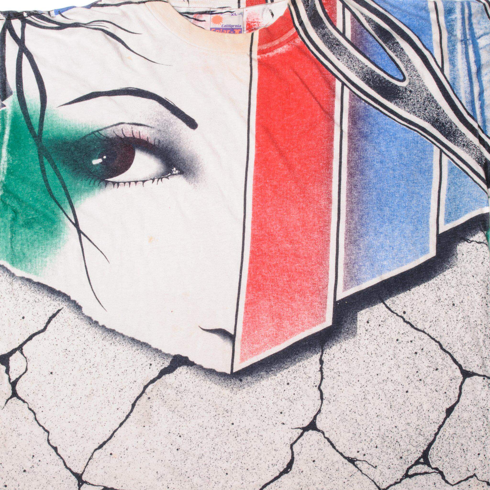 VINTAGE ALL OVER PRINT GRAPHIC TEE SHIRT ARTIST 1990s SIZE XL