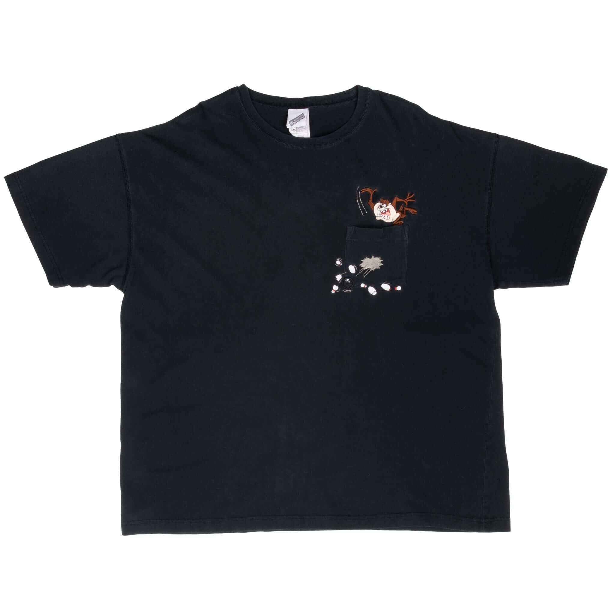 Vintage Looney Tunes Taz Bowling Embroidered Pocket Tee Shirt 1990S Size 2XL