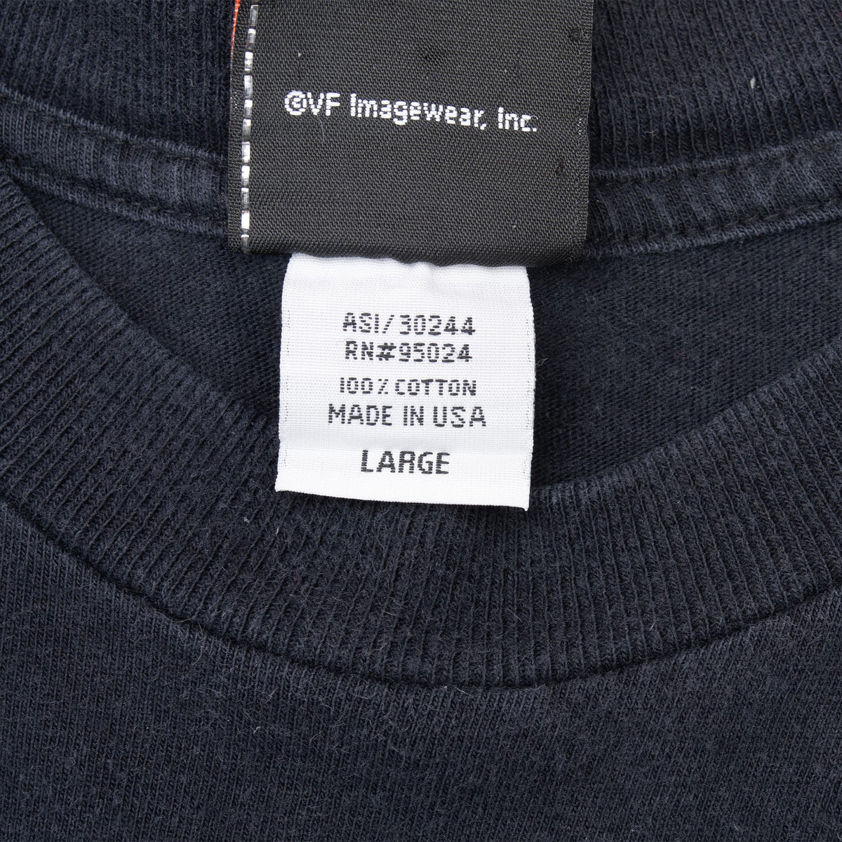 Inner care label marked 100% cotton, made in USA and size large