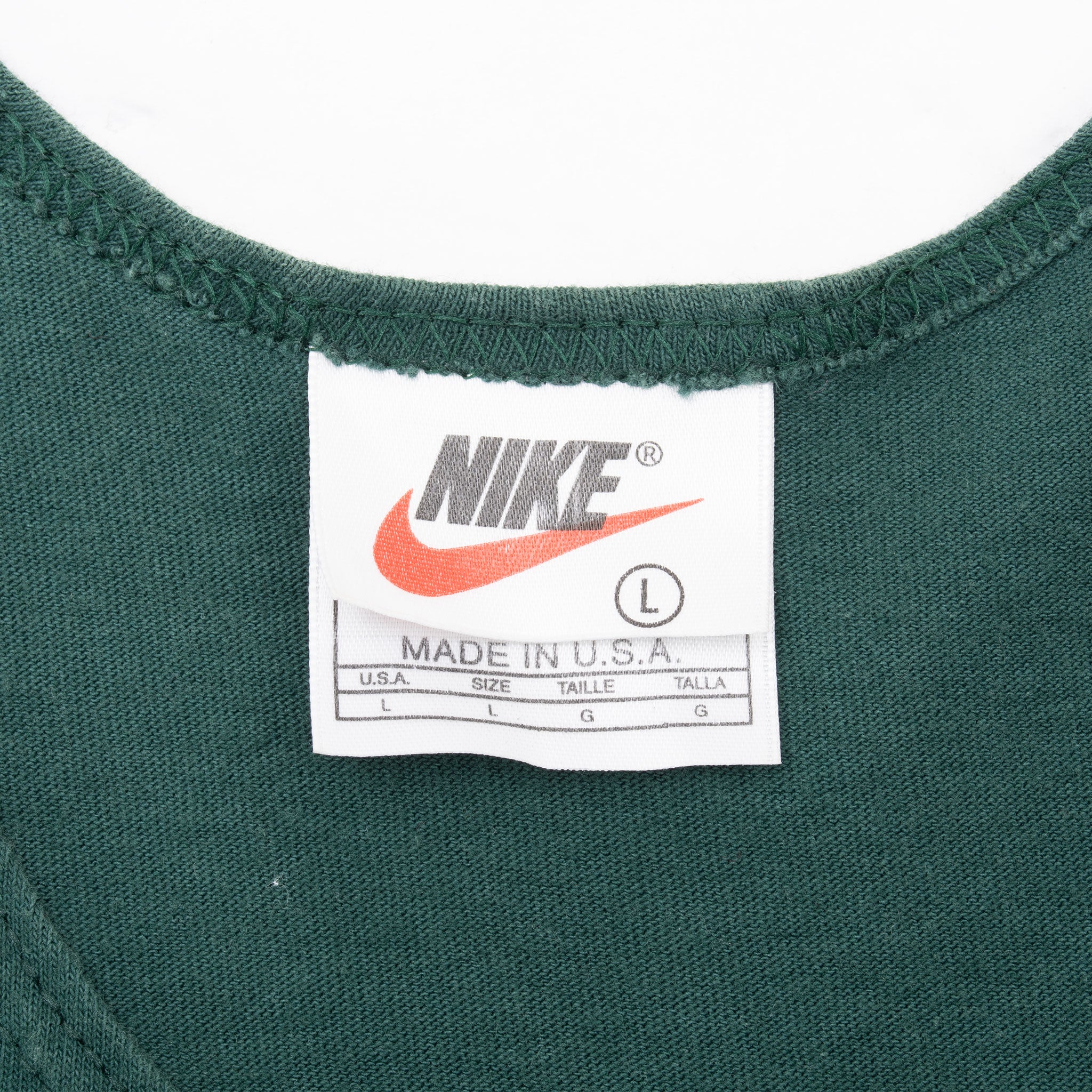 Vintage Nike Classic Swoosh Green Tank Top Tee Shirt 1990S Size Large Made In Usa
