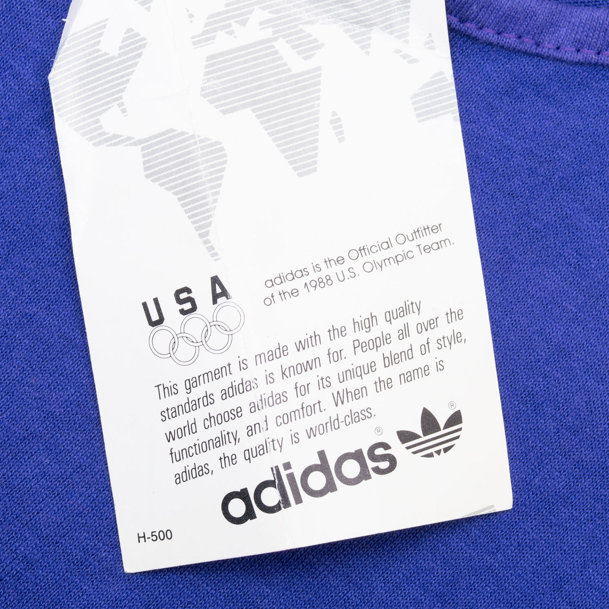 Adidas hangtag noting the brand as an official outfitter of the 1988 U.S. Olympic Team