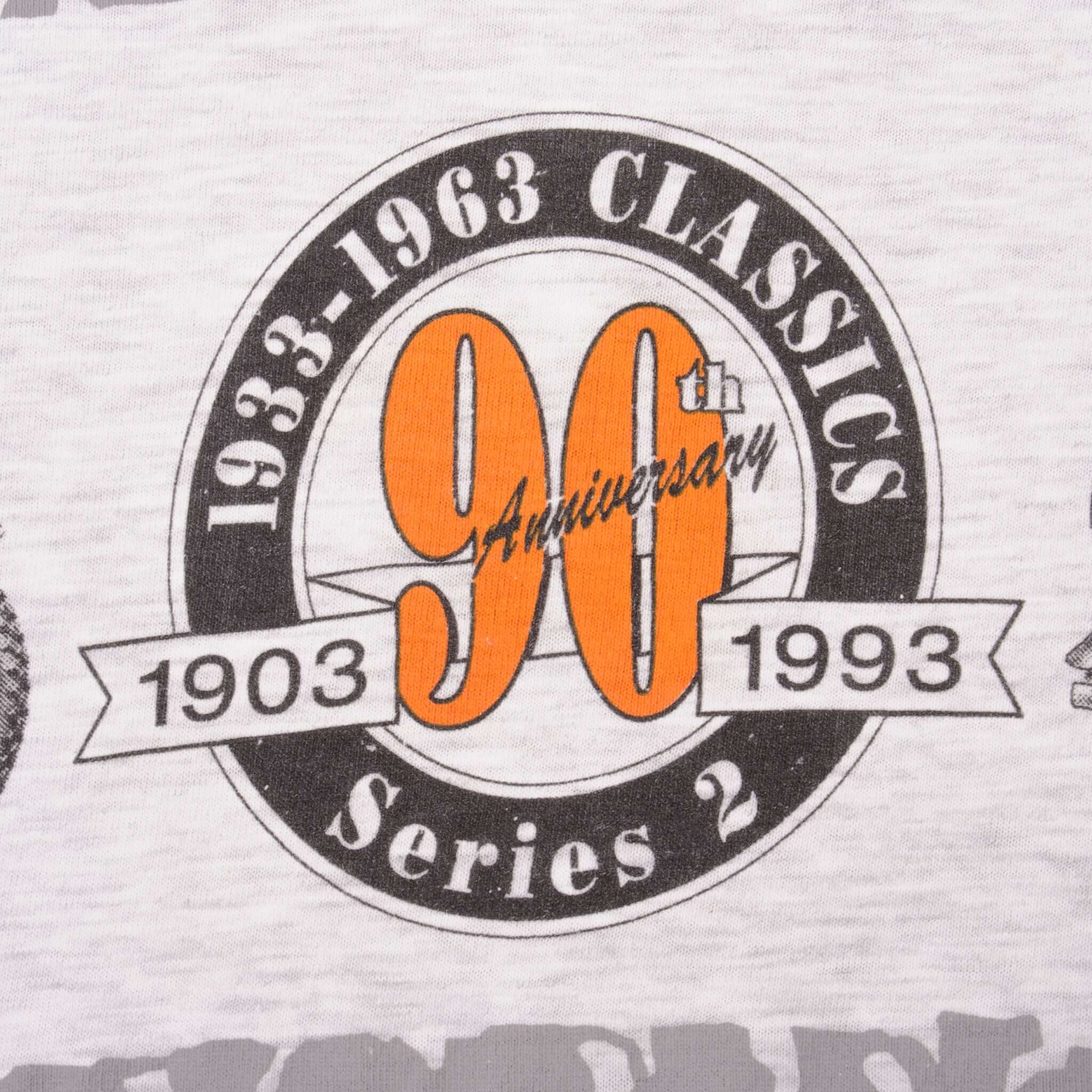 Vintage All Over Print 90th Anniversary Harley Davidson Tee Shirt 1993 Size 2XL Made In USA With Single Stitch Sleeves