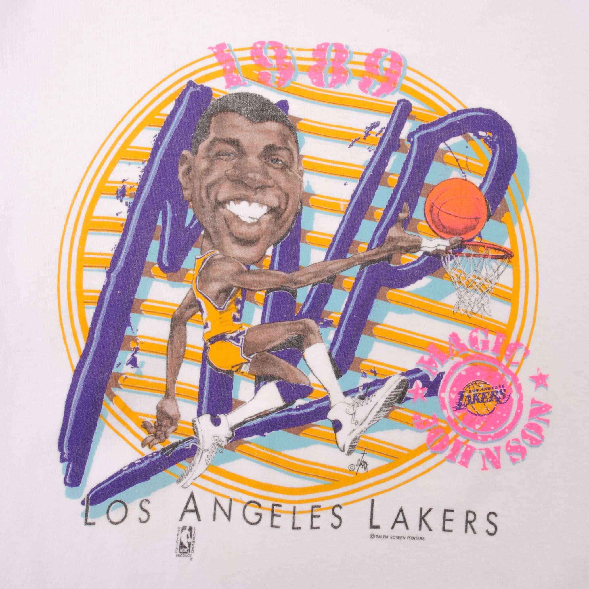 Vintage NBA Magic Johnson Los Angeles Lakers Tee Shirt 1989 Size Medium Made In USA With Single Stitch Sleeves.