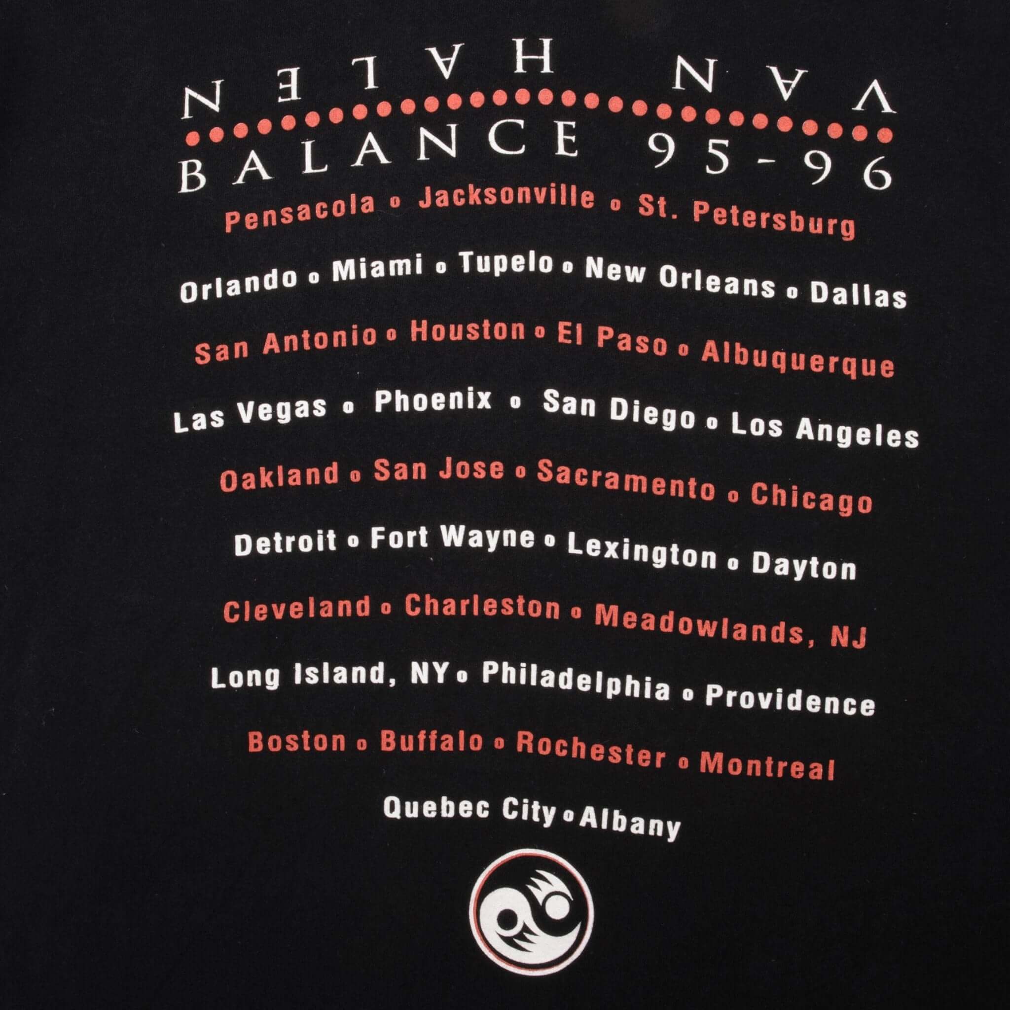 Vintage Van Halen Balance Tour 1995 1996 Fruit Of The Loom Tee Shirt Size Large Made In USA