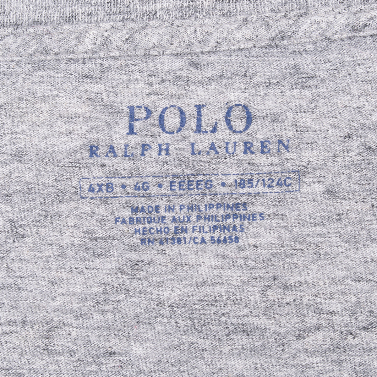 Polo Ralph Lauren printed neck label showing size 4XB on gray fabric