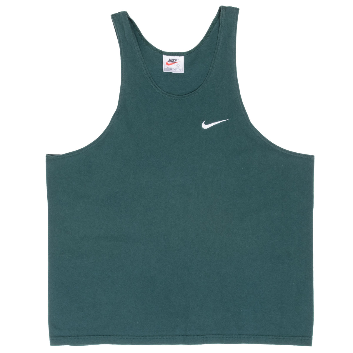 Vintage Nike Classic Swoosh Green Tank Top Tee Shirt 1990S Size Large Made In Usa
