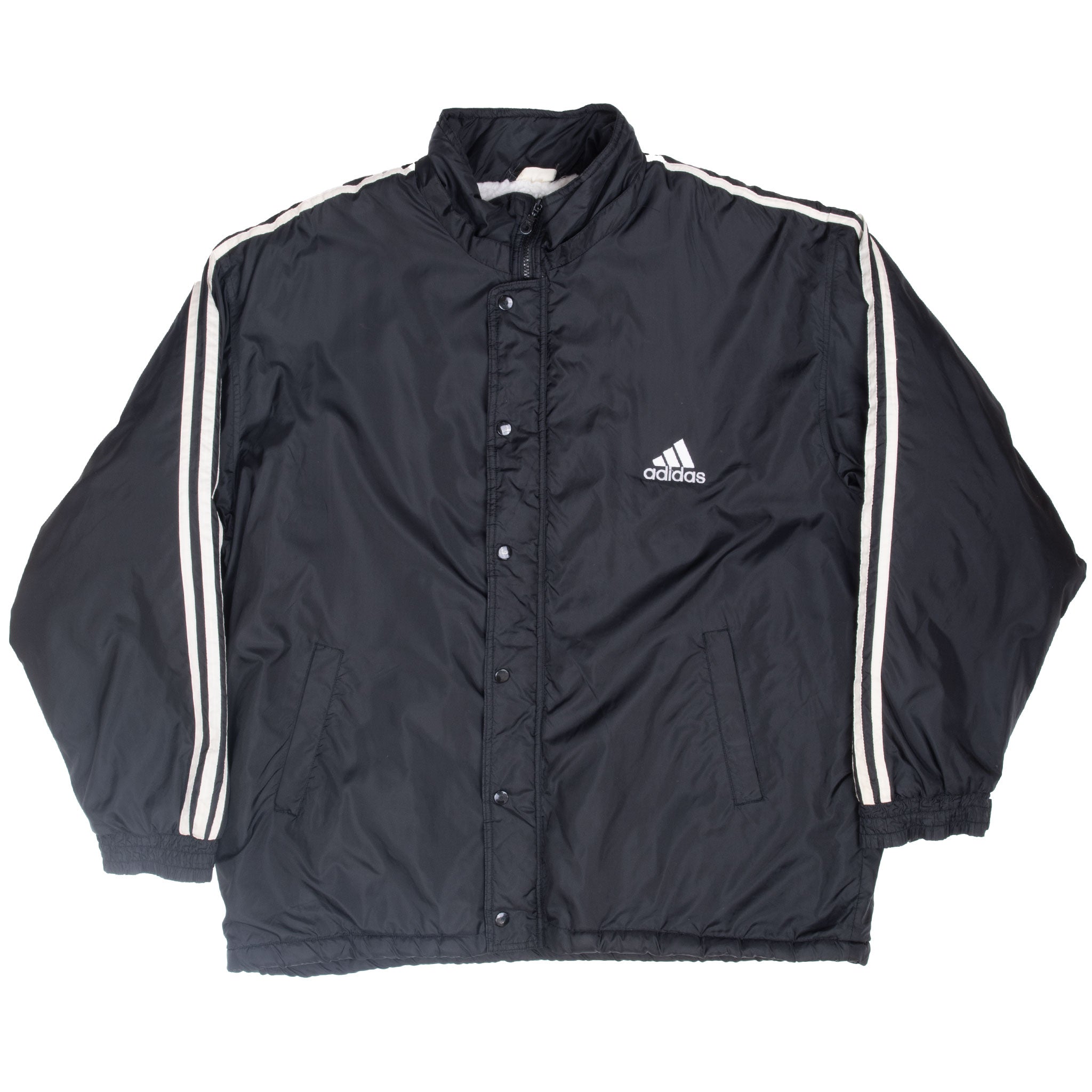 Vintage Adidas 3 Stripes Black Sherpa Lined Windbreaker Jacket 1990S Size XL