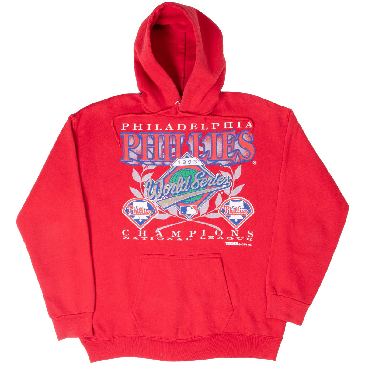 Red Philadelphia Phillies hoodie front with World Series graphic and kangaroo pocket