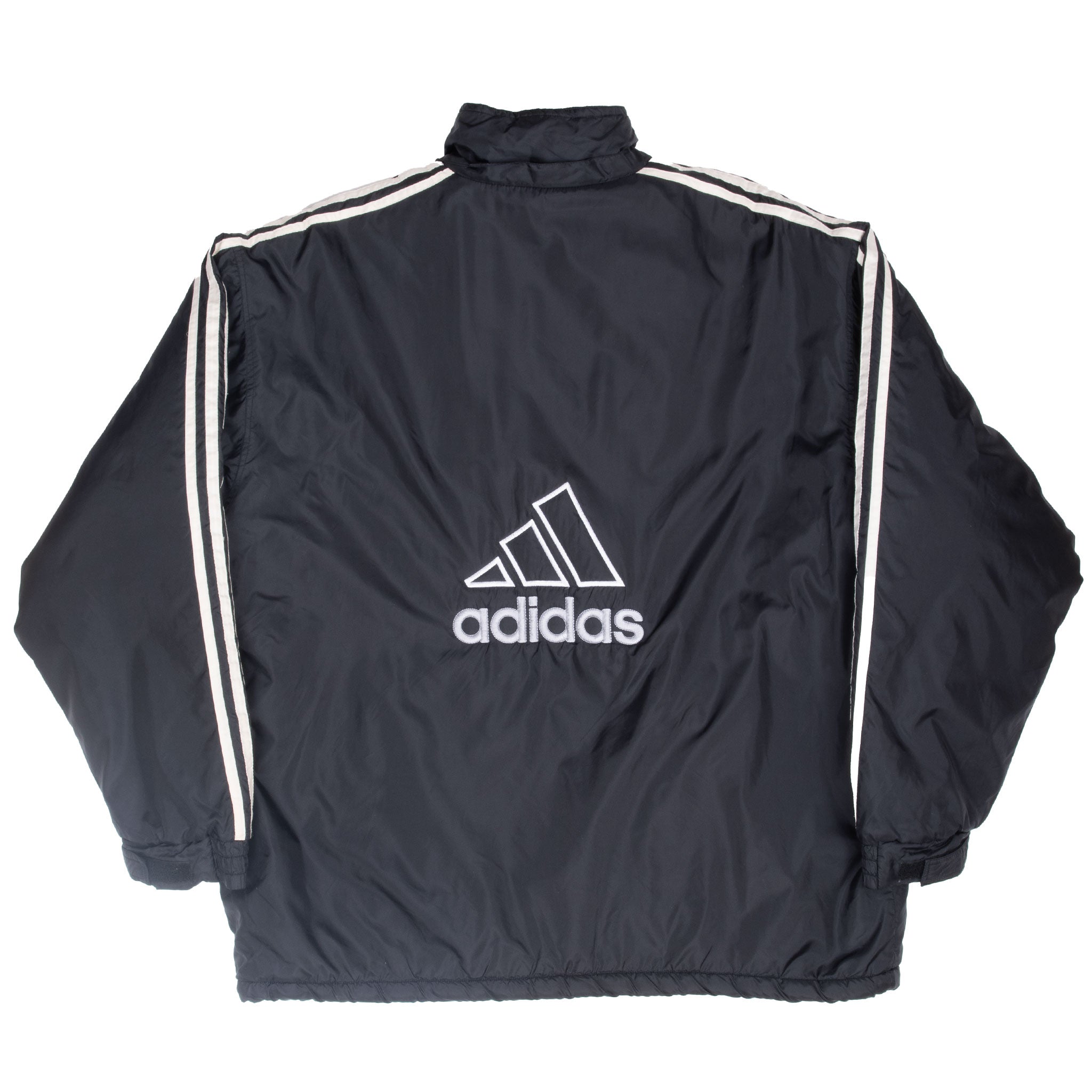 Vintage Adidas 3 Stripes Black Sherpa Lined Windbreaker Jacket 1990S Size XL