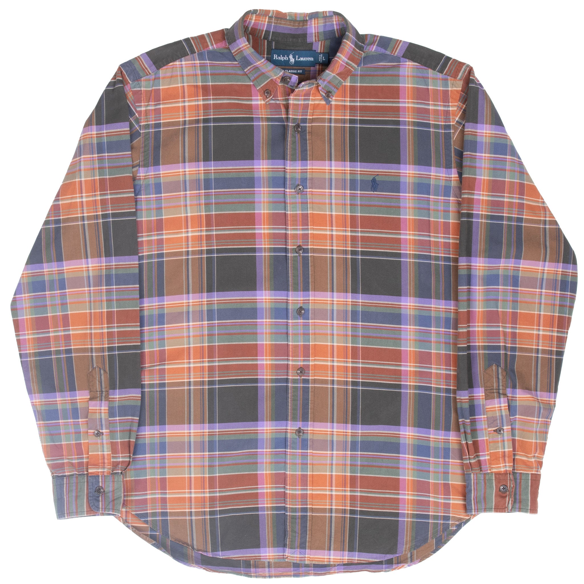 Full front view of Ralph Lauren multicolor plaid long-sleeve shirt
