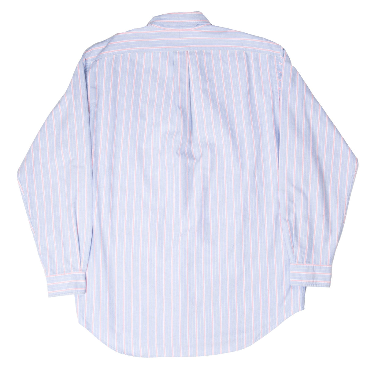 Back of Ralph Lauren blue striped long-sleeve shirt with box pleat